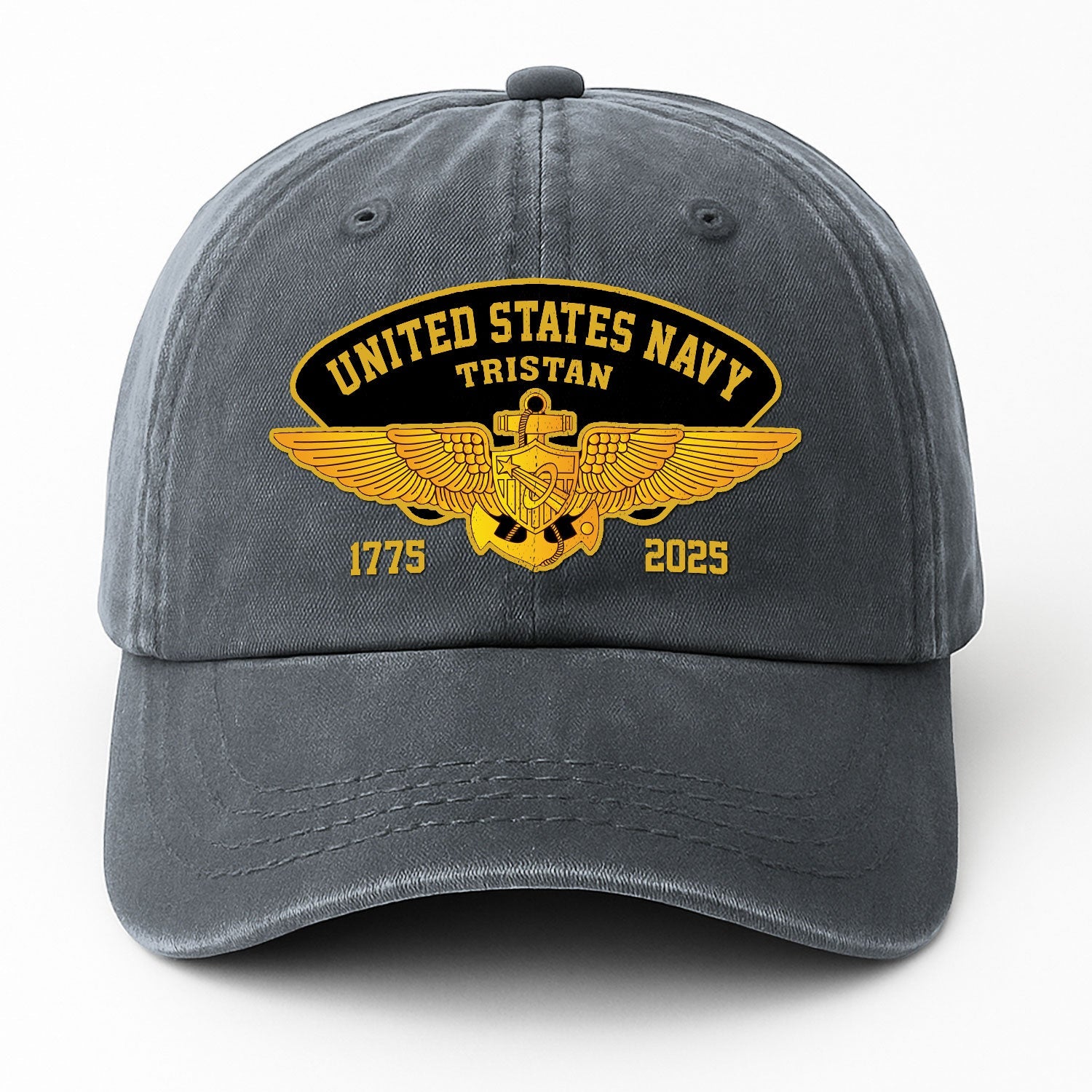 Custom Ranks & Text US Navy Premium Washed Denim Cap DC004