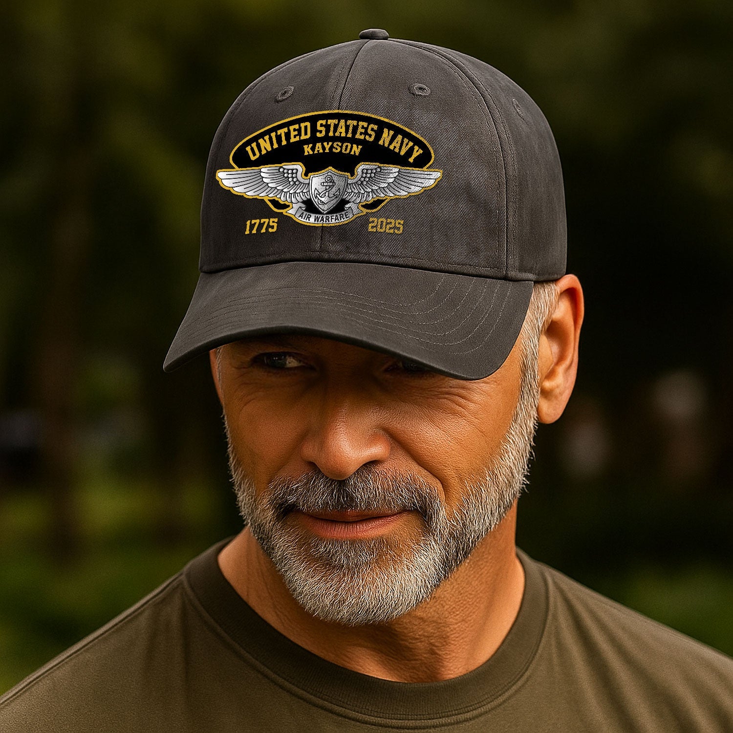 Custom Ranks & Text US Navy Premium Washed Denim Cap DC004