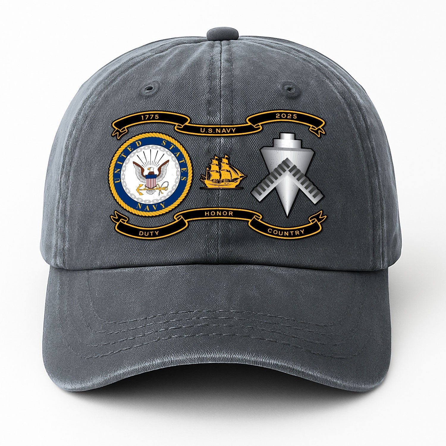 Custom Ranks US Navy Premium Washed Denim Cap DC005