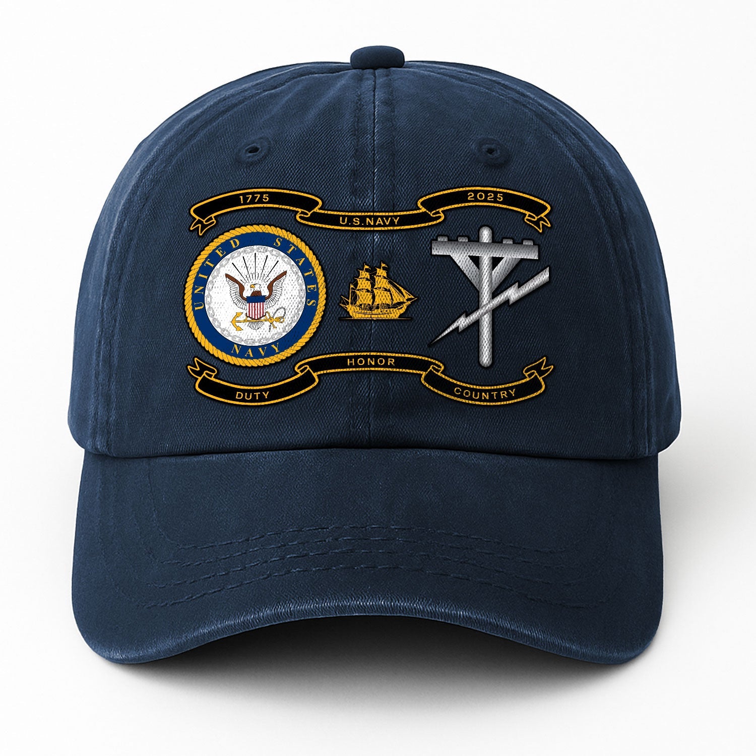 Custom Ranks US Navy Premium Washed Denim Cap DC005