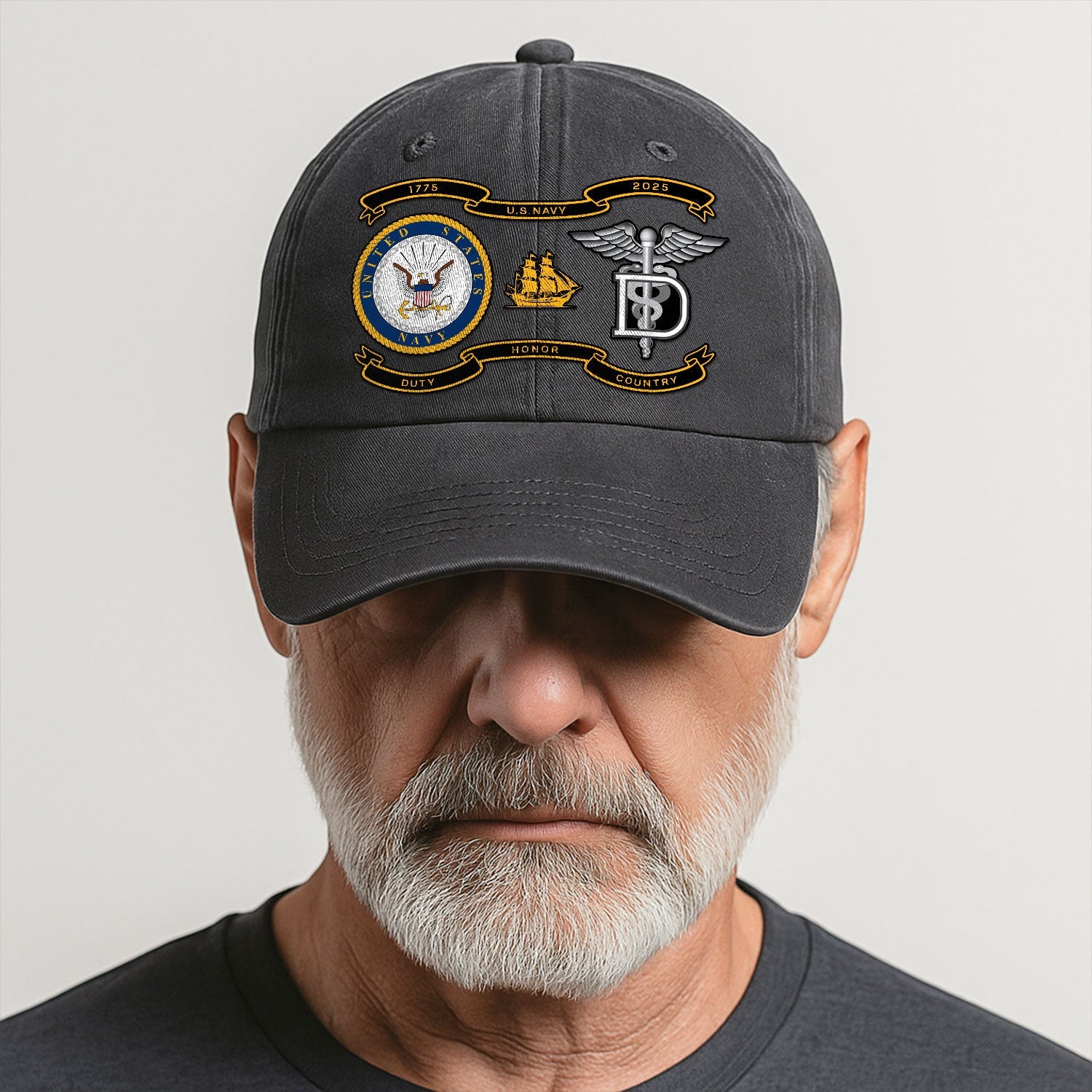 Custom Ranks US Navy Premium Washed Denim Cap DC005