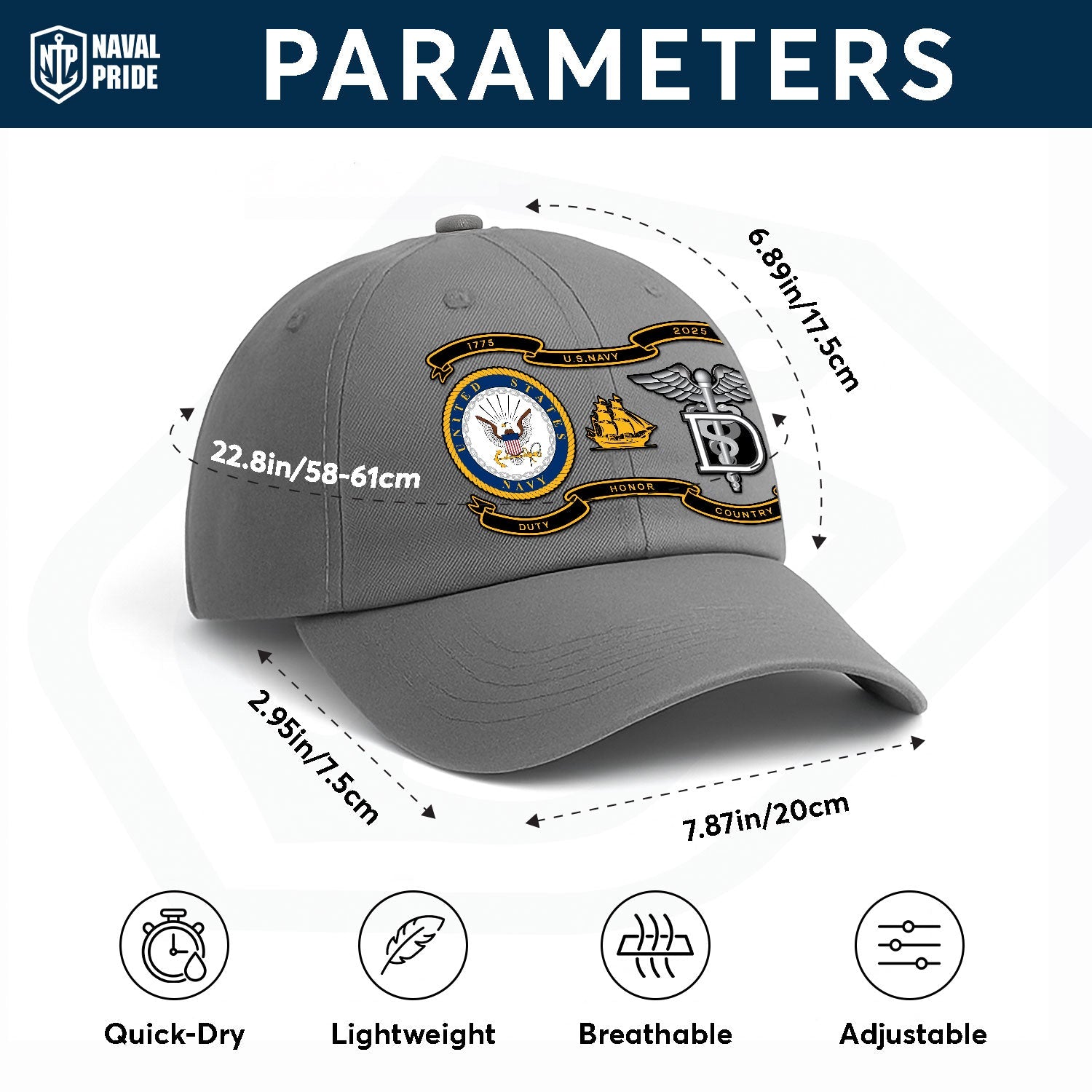 Custom Ranks US Navy Premium Washed Denim Cap DC005