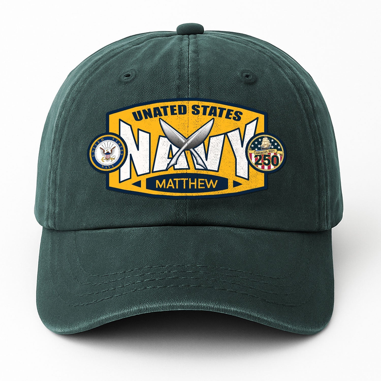 Custom Ranks & Text US Navy Premium Washed Denim Cap DC006