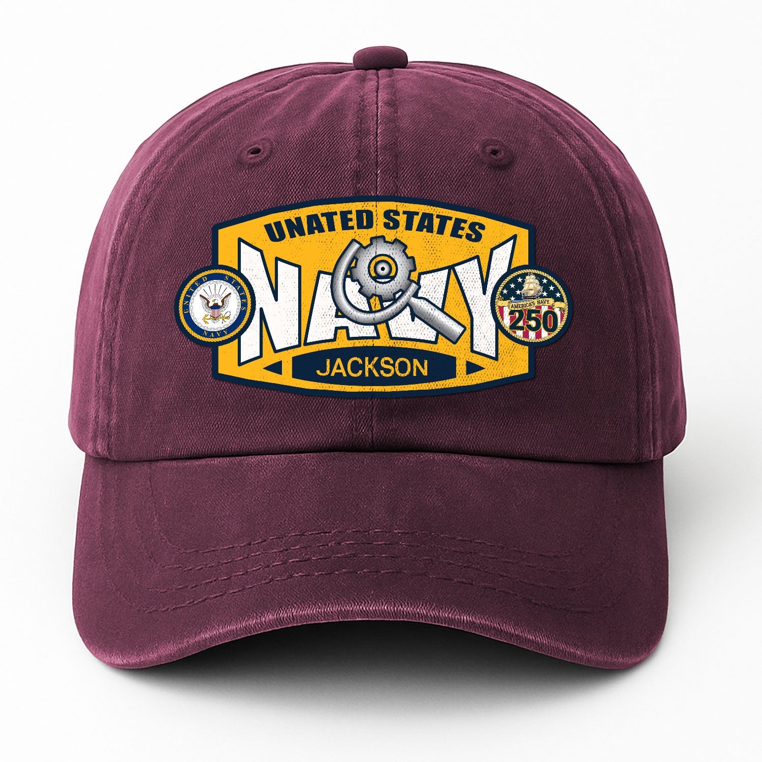 Custom Ranks & Text US Navy Premium Washed Denim Cap DC006