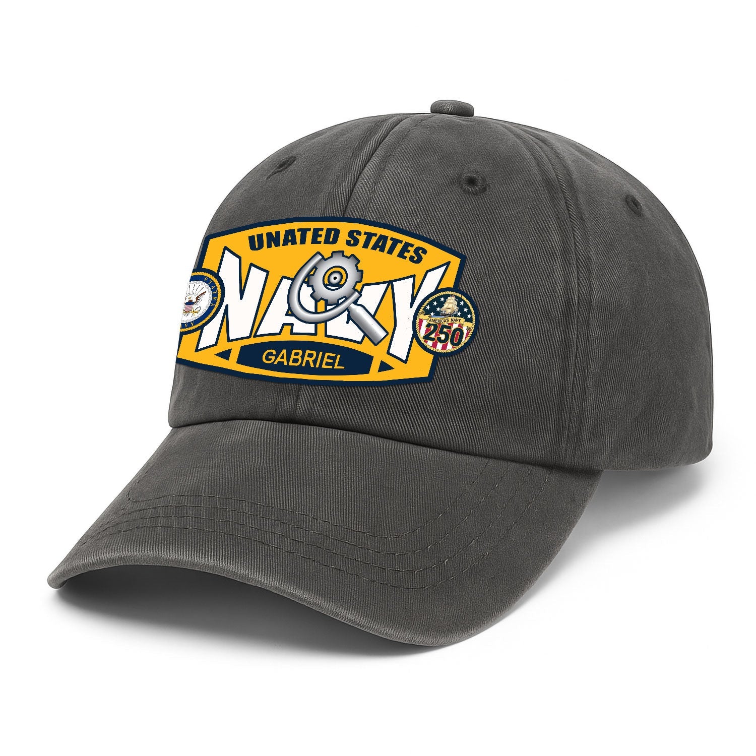 Custom Ranks & Text US Navy Premium Washed Denim Cap DC006