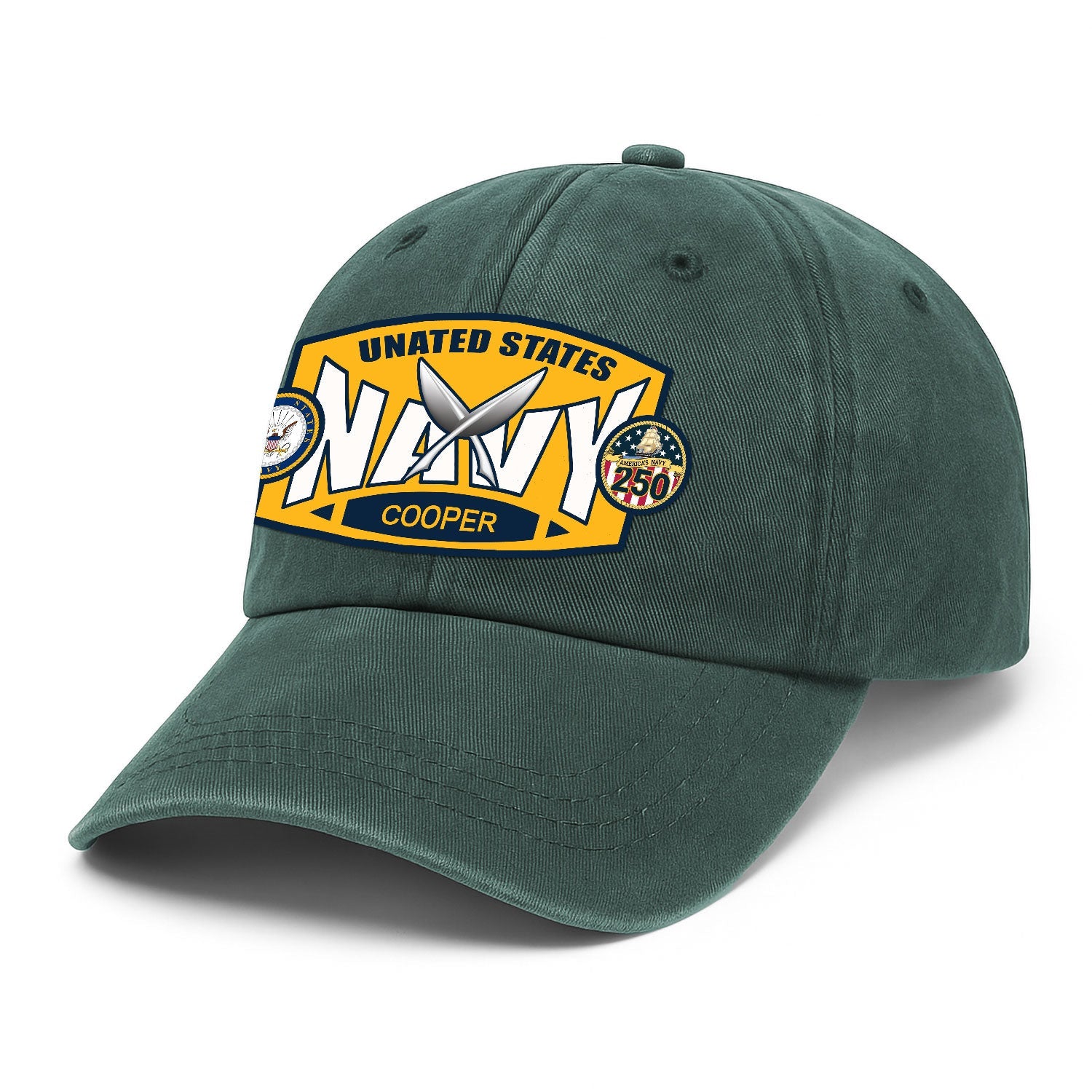 Custom Ranks & Text US Navy Premium Washed Denim Cap DC006