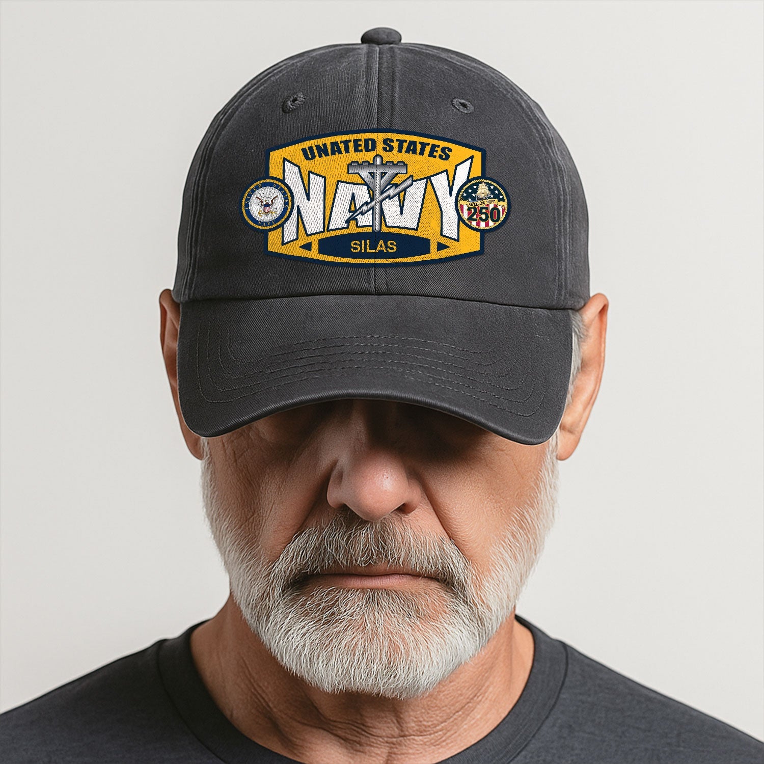 Custom Ranks & Text US Navy Premium Washed Denim Cap DC006