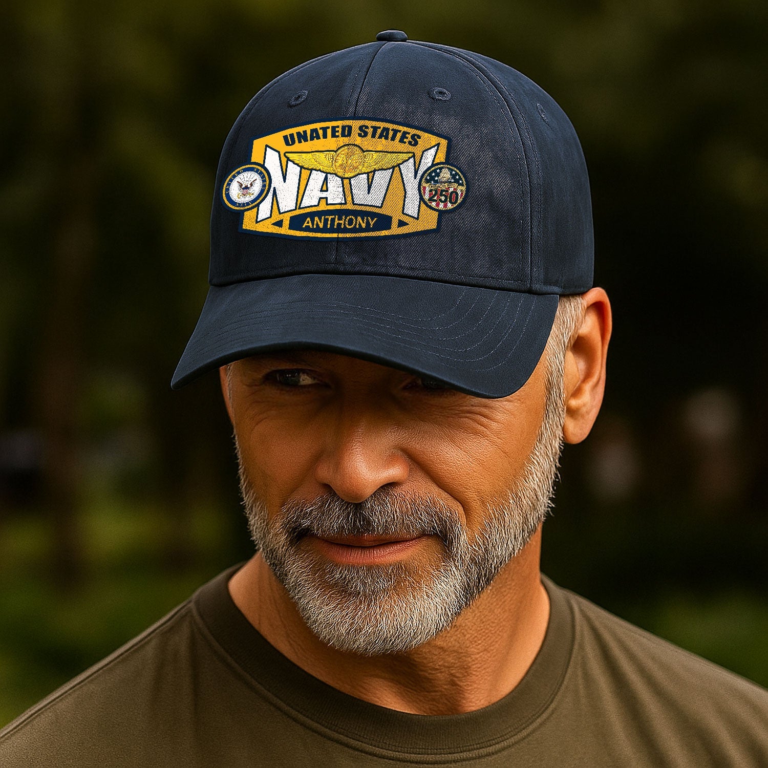 Custom Ranks & Text US Navy Premium Washed Denim Cap DC006