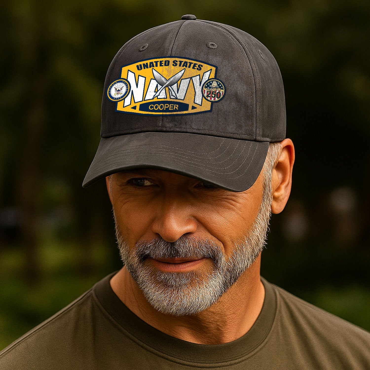 Custom Ranks & Text US Navy Premium Washed Denim Cap DC006