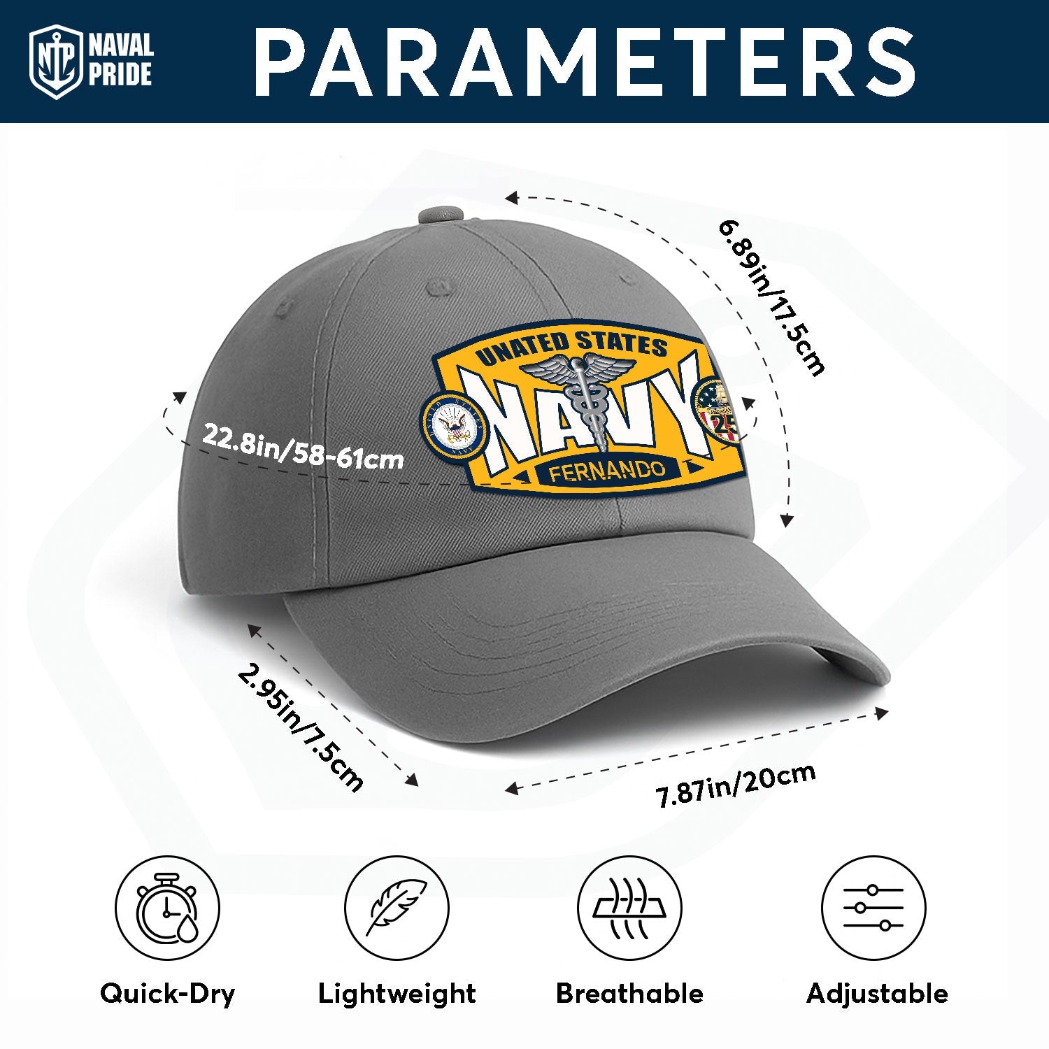 Custom Ranks & Text US Navy Premium Washed Denim Cap DC006