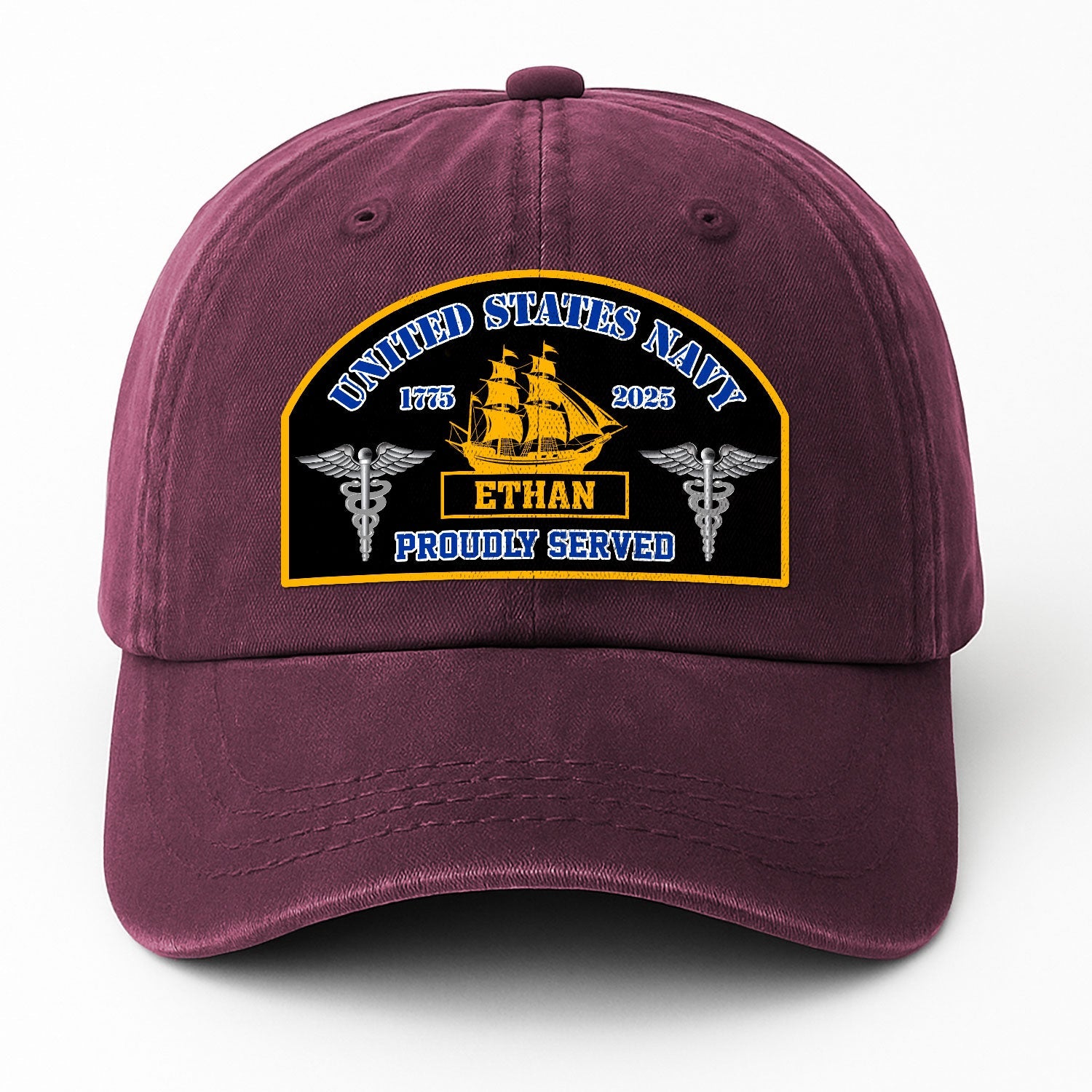 Custom Ranks & Text US Navy Premium Washed Denim Cap DC007