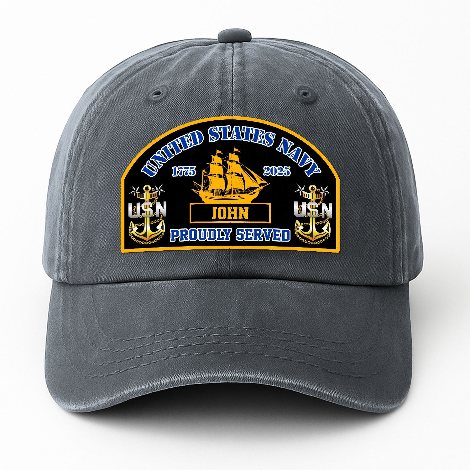 Custom Ranks & Text US Navy Premium Washed Denim Cap DC007