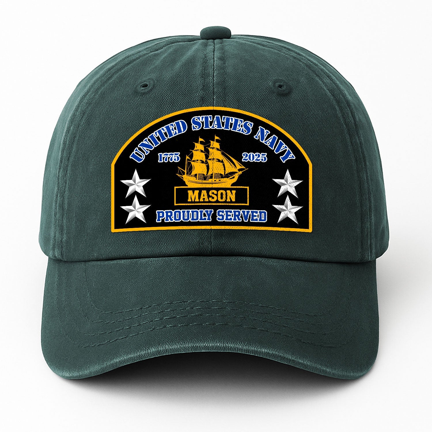 Custom Ranks & Text US Navy Premium Washed Denim Cap DC007