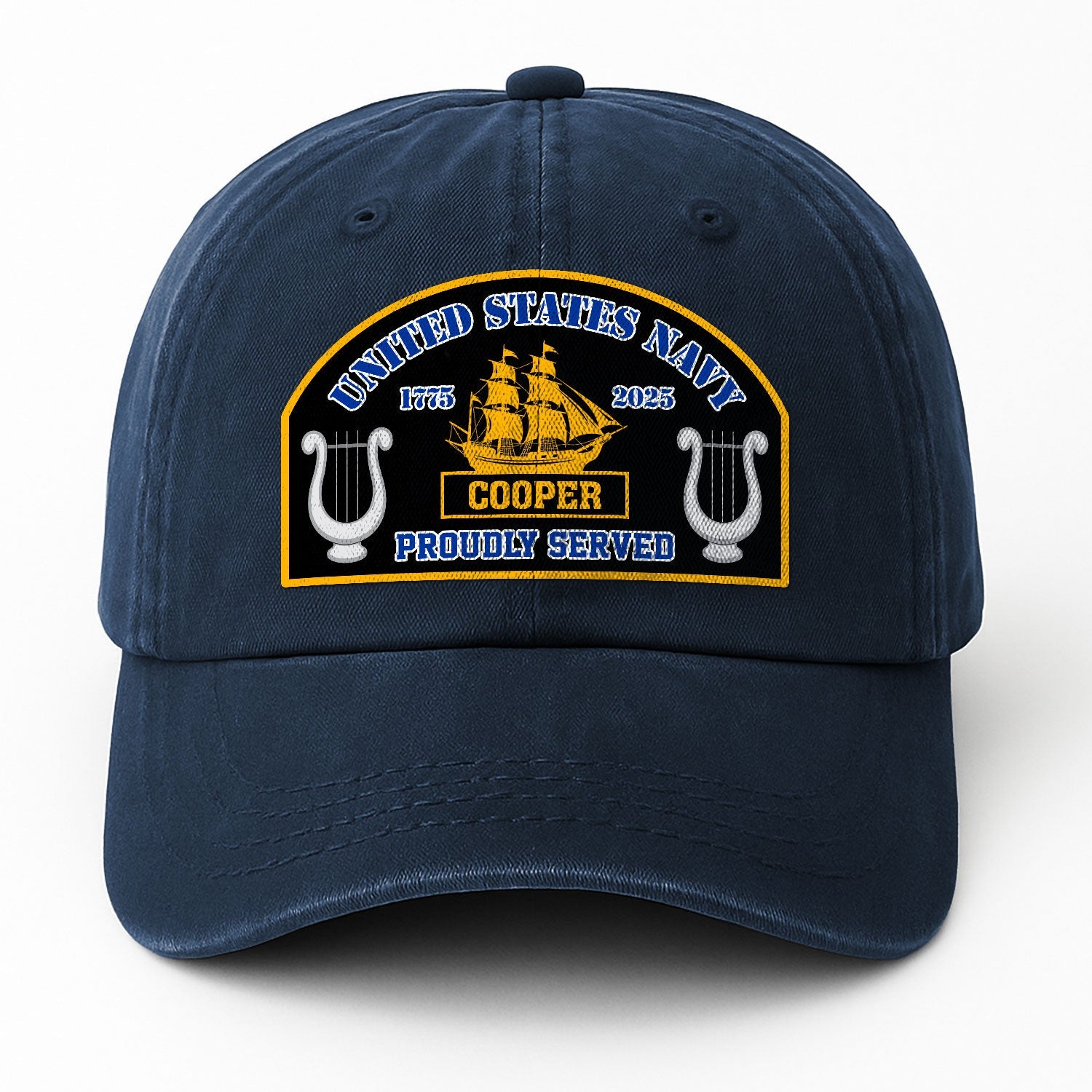 Custom Ranks & Text US Navy Premium Washed Denim Cap DC007