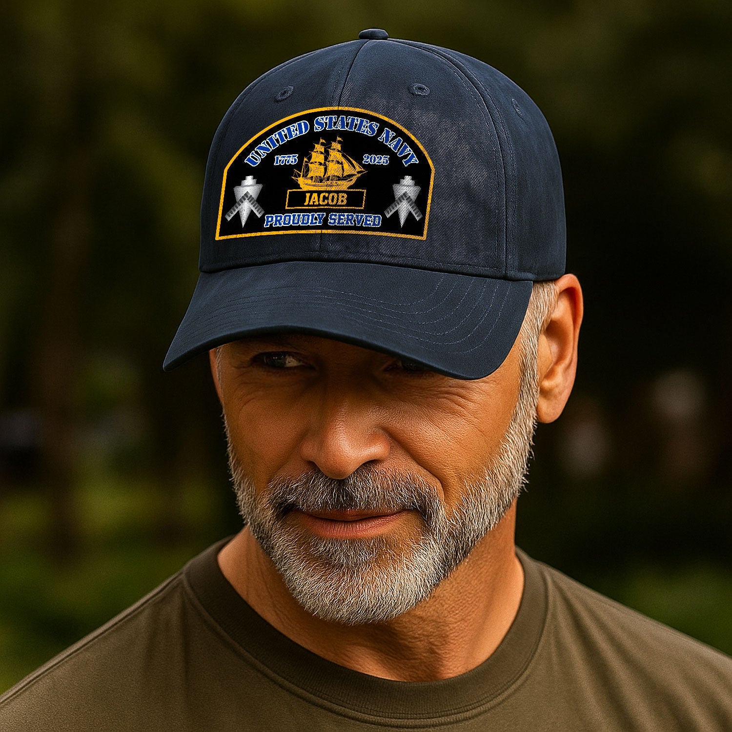 Custom Ranks & Text US Navy Premium Washed Denim Cap DC007