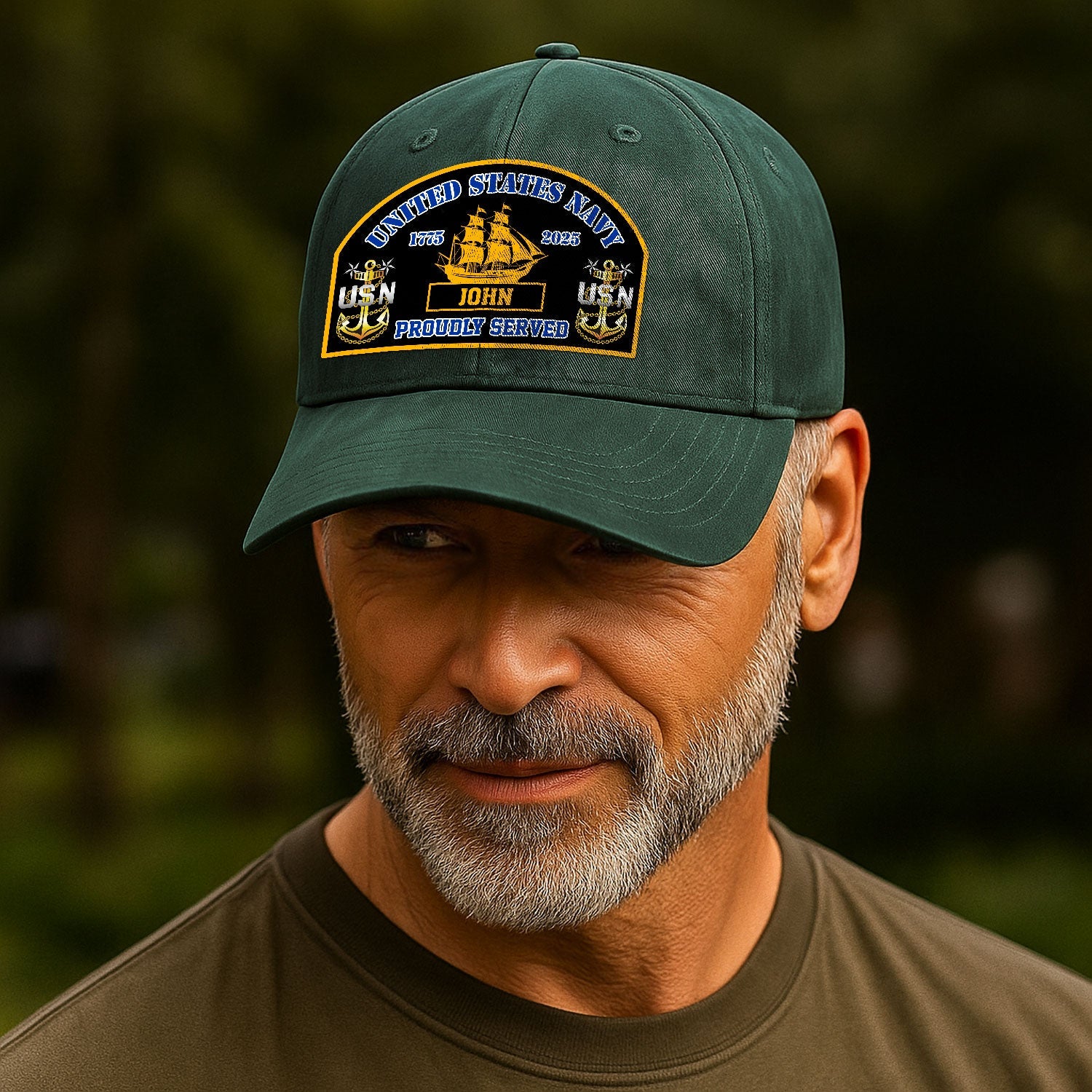 Custom Ranks & Text US Navy Premium Washed Denim Cap DC007