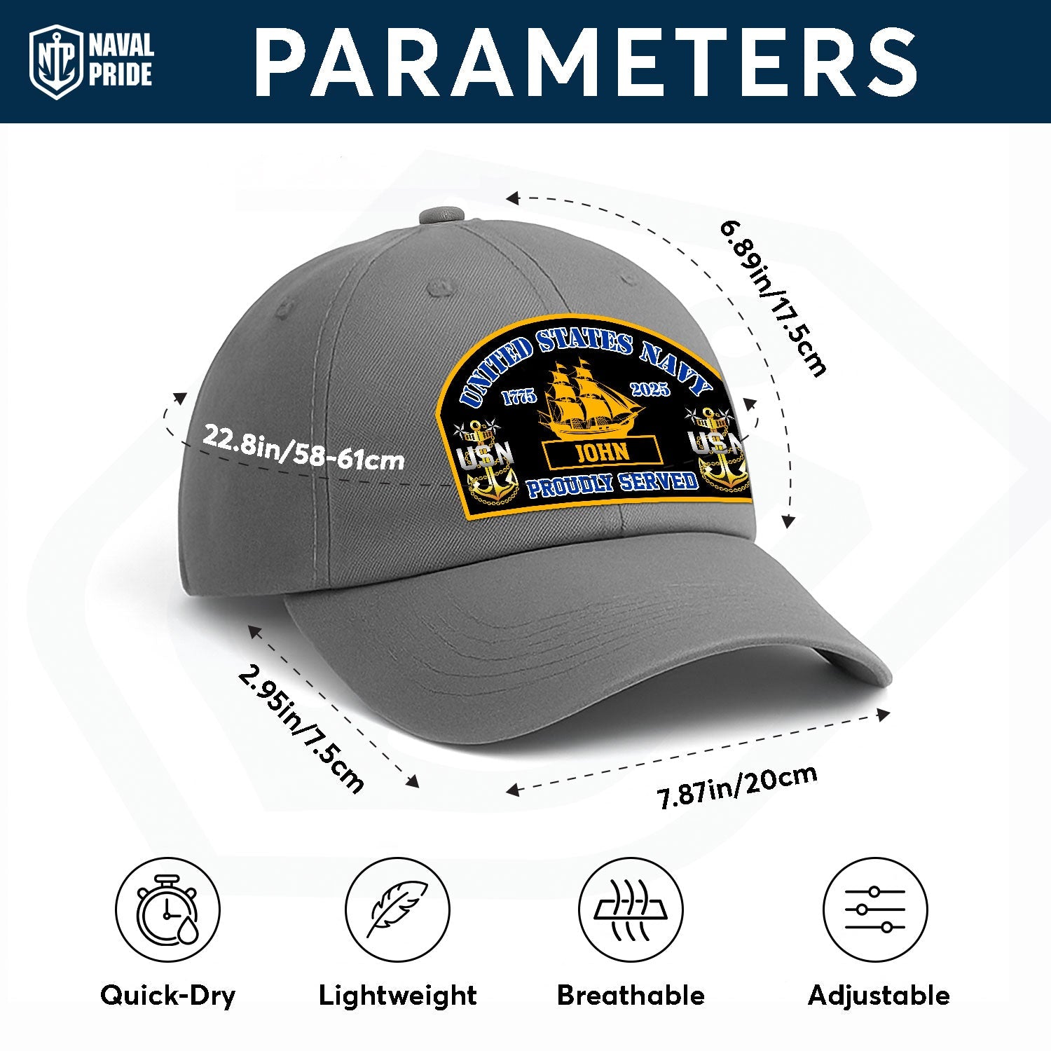 Custom Ranks & Text US Navy Premium Washed Denim Cap DC007