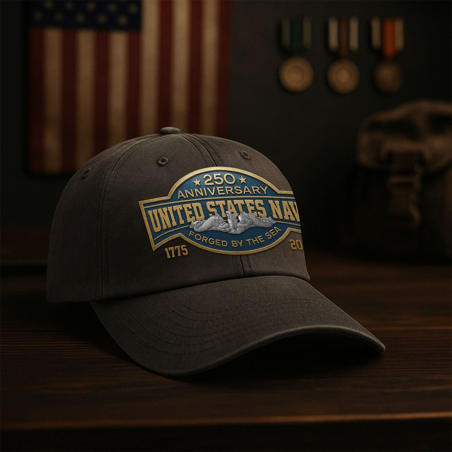 Custom Ranks US Navy Premium Washed Denim Cap DC025