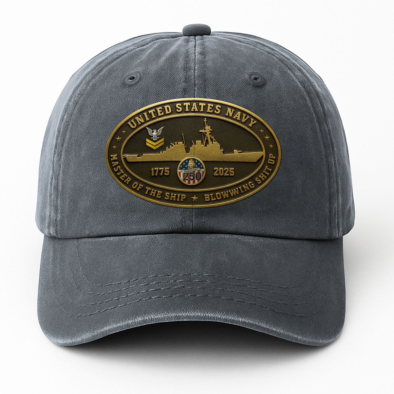 Custom Ranks US Navy Premium Washed Denim Cap DC026