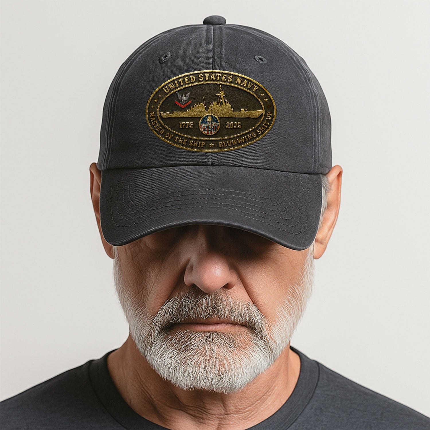 Custom Ranks US Navy Premium Washed Denim Cap DC026