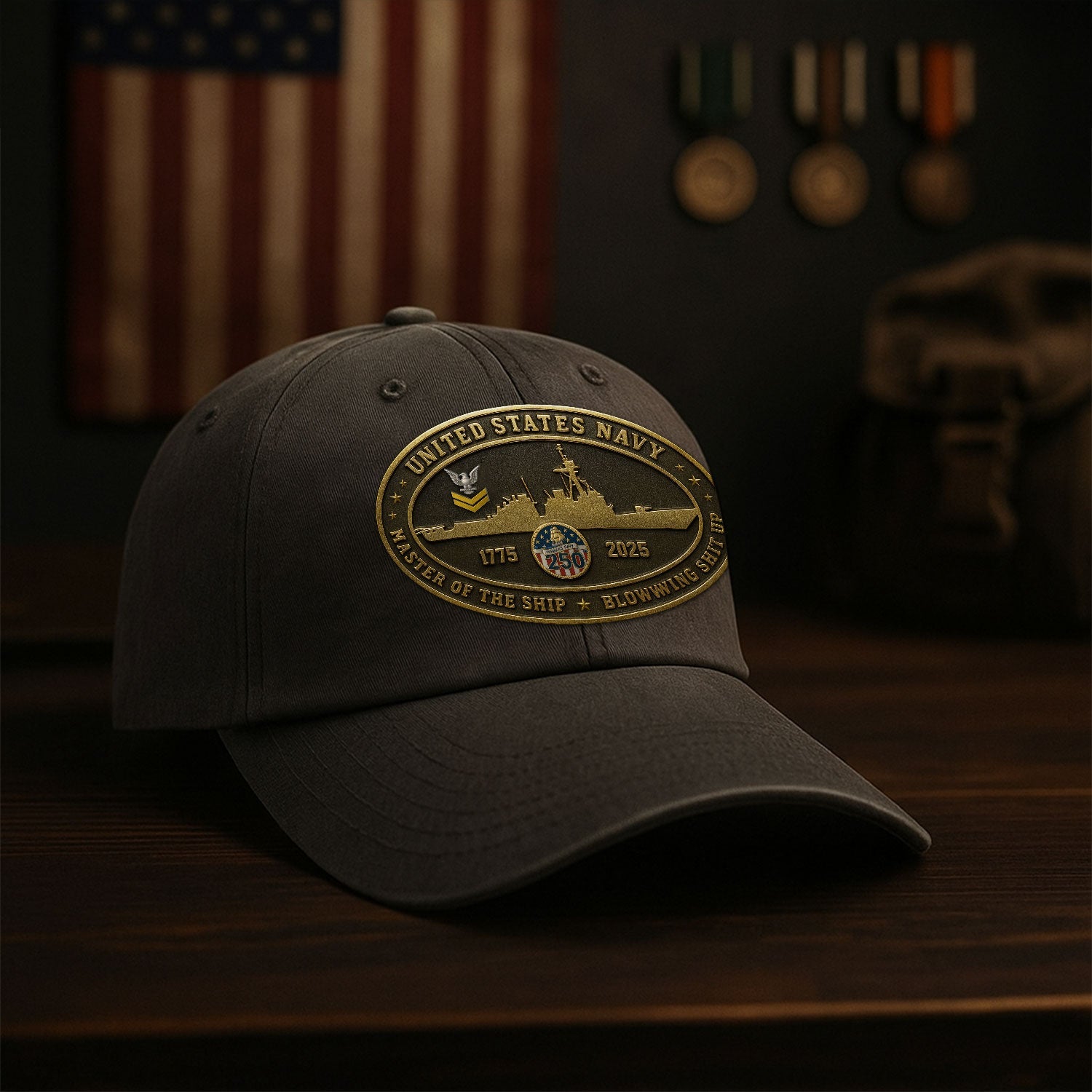 Custom Ranks US Navy Premium Washed Denim Cap DC026