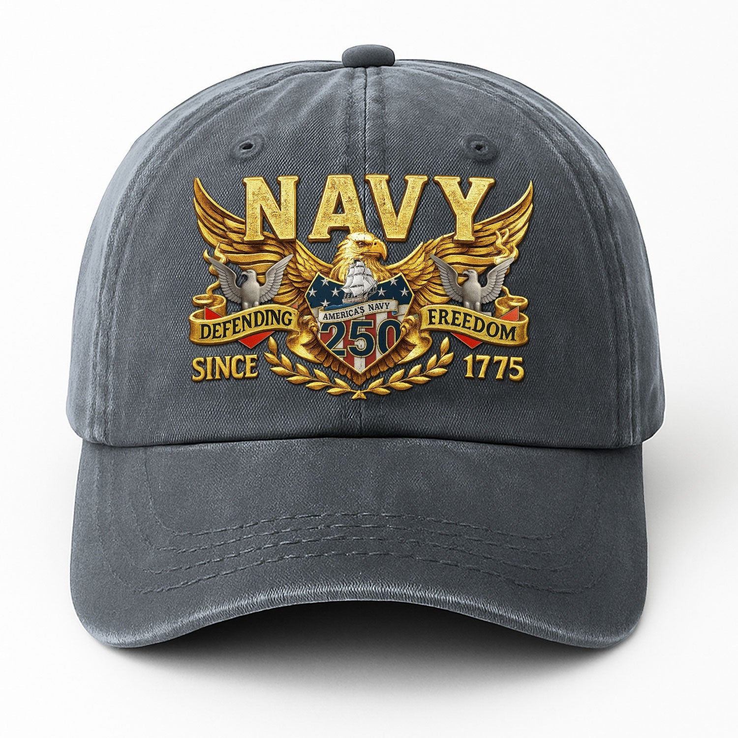 Custom Ranks US Navy Premium Washed Denim Cap DC027