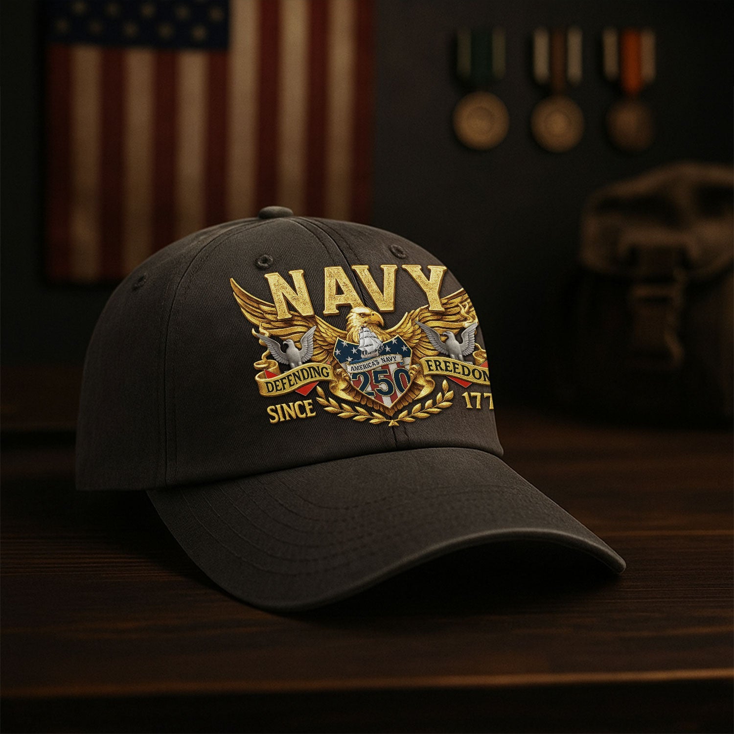 Custom Ranks US Navy Premium Washed Denim Cap DC027