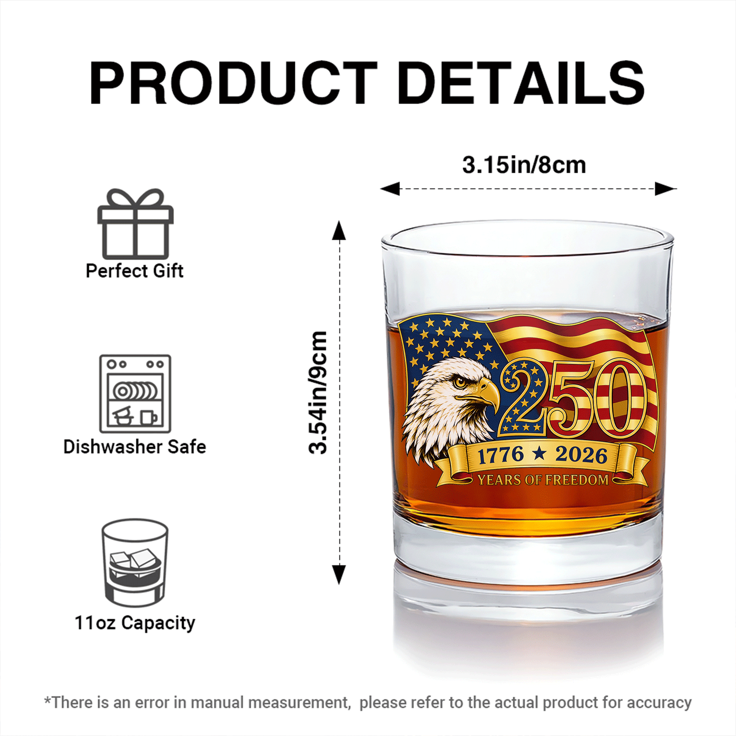 America 250 Historic Whiskey Glass Patriotic Keepsake