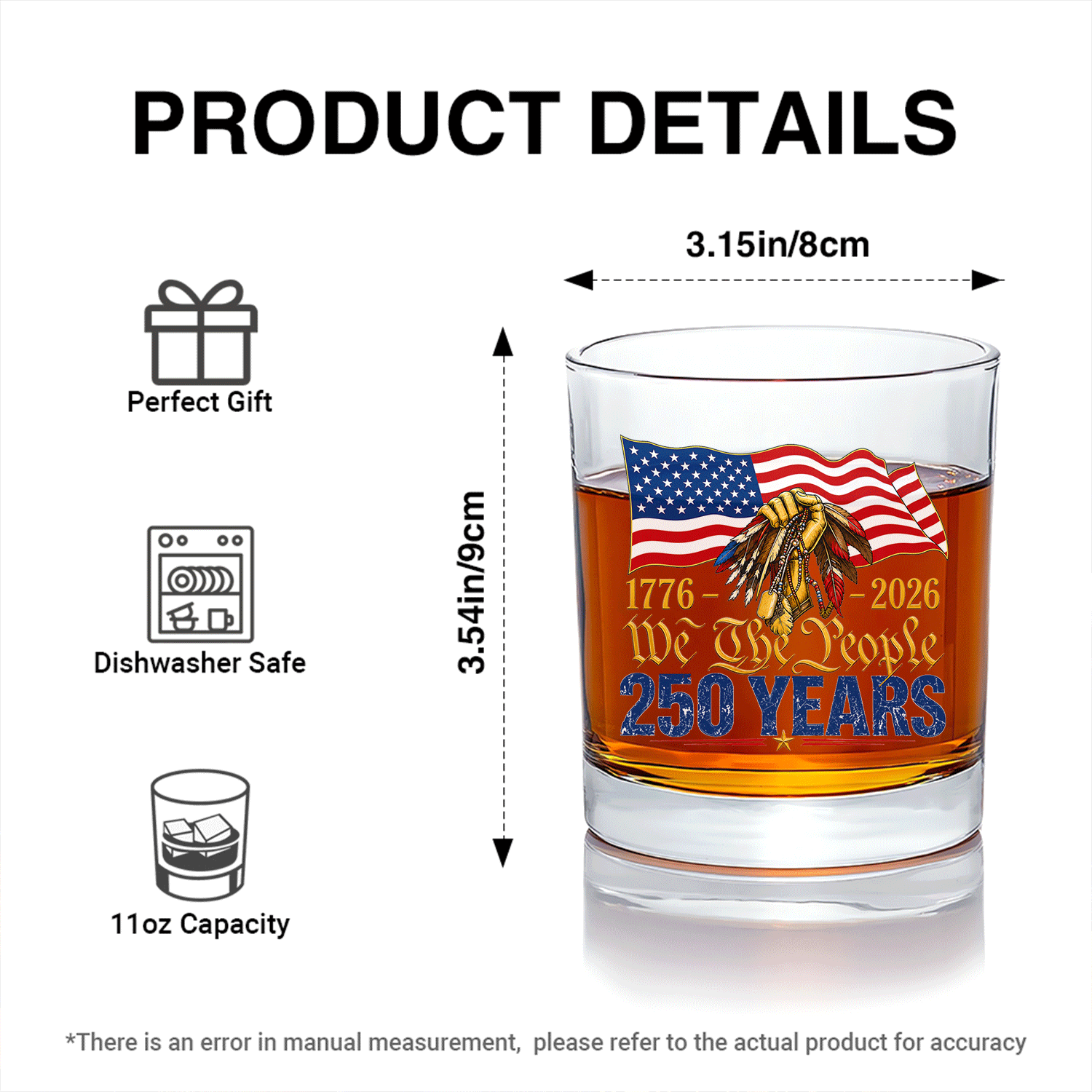 USA 250 Liberty Bourbon Glass Historic Anniversary Gift