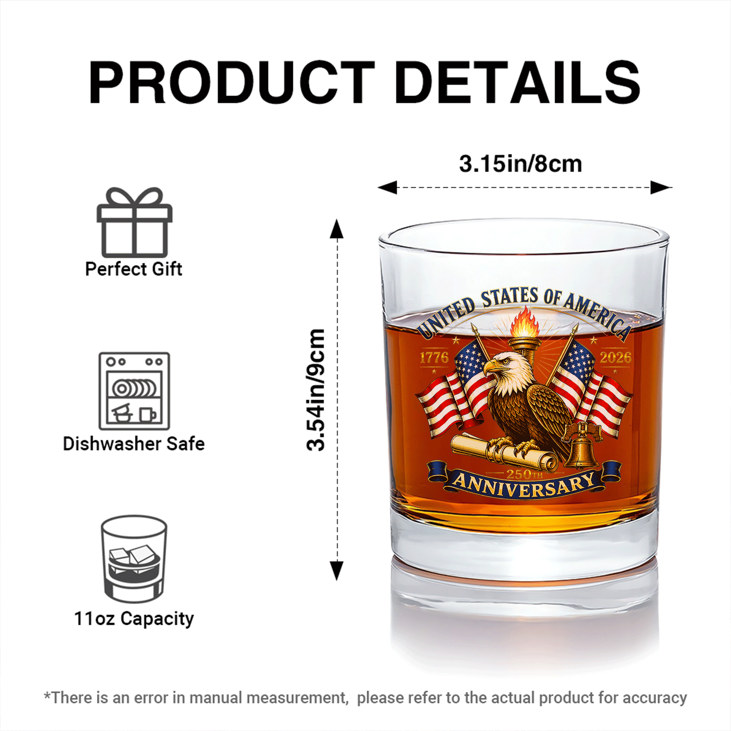 America 1776-2026 Whiskey Tumbler Patriotic Barware Gift