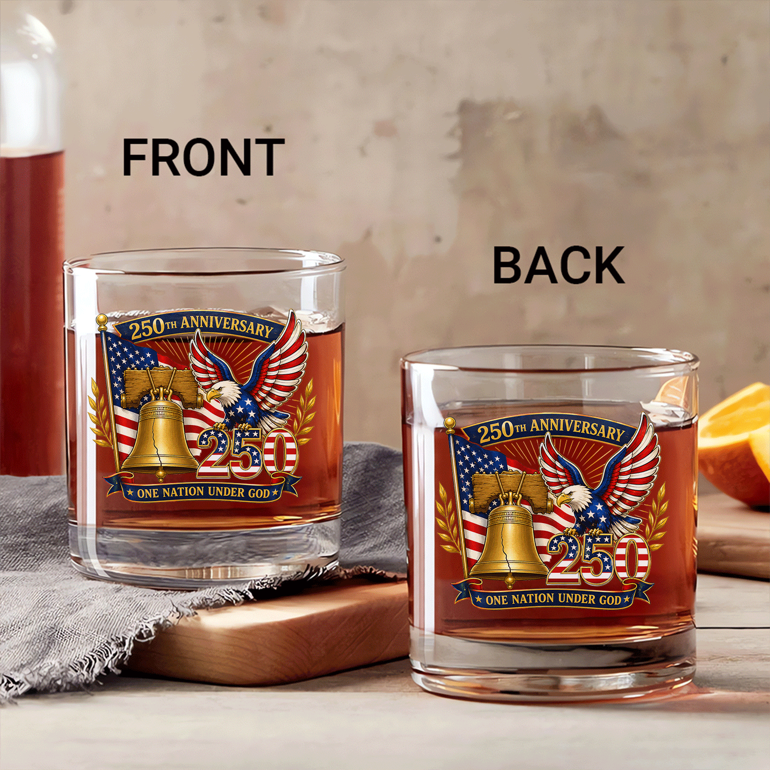 USA 250 Years Liberty Bourbon Glass Patriotic Souvenir