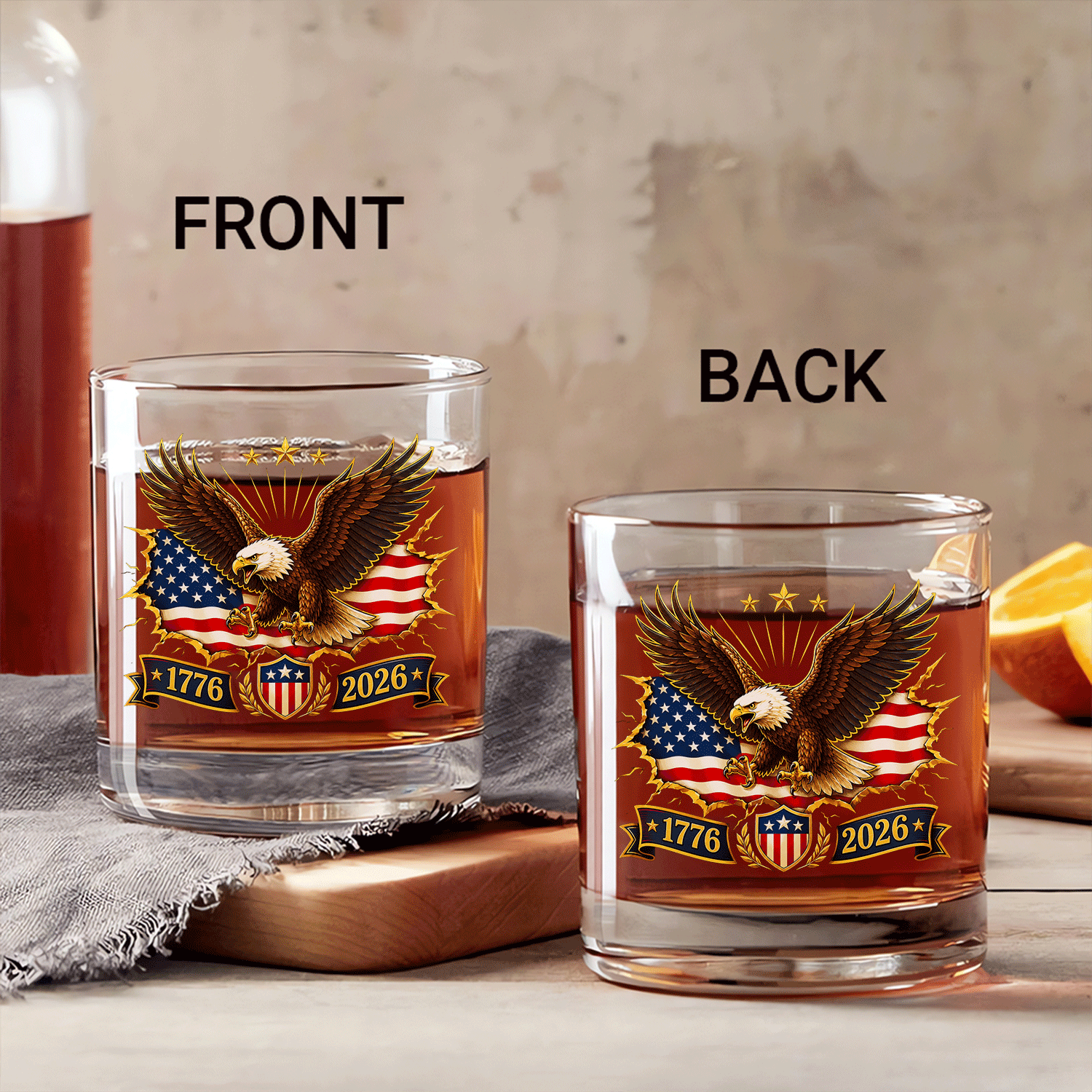 USA 1776-2026 Bourbon Glass American Independence Tribute