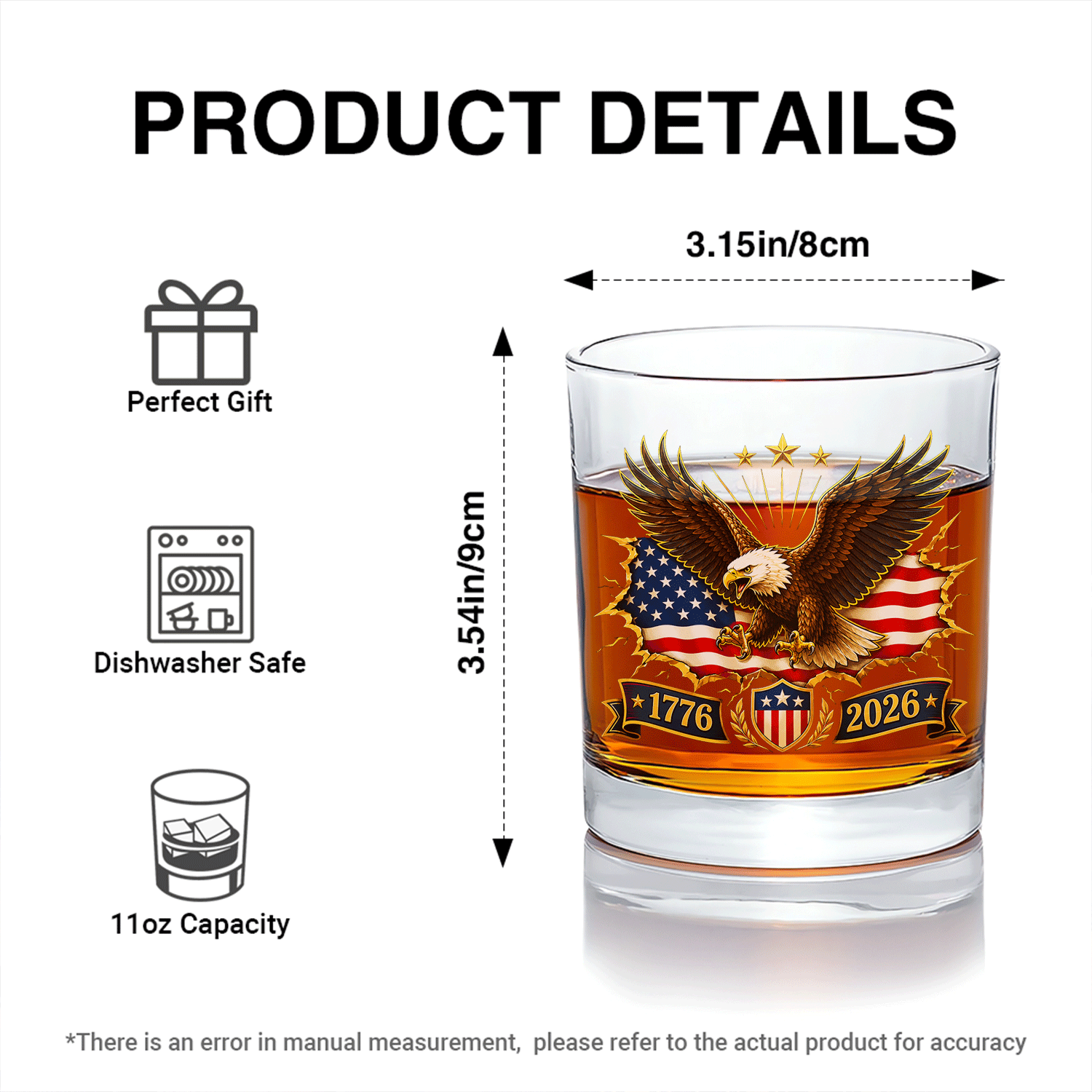 USA 1776-2026 Bourbon Glass American Independence Tribute