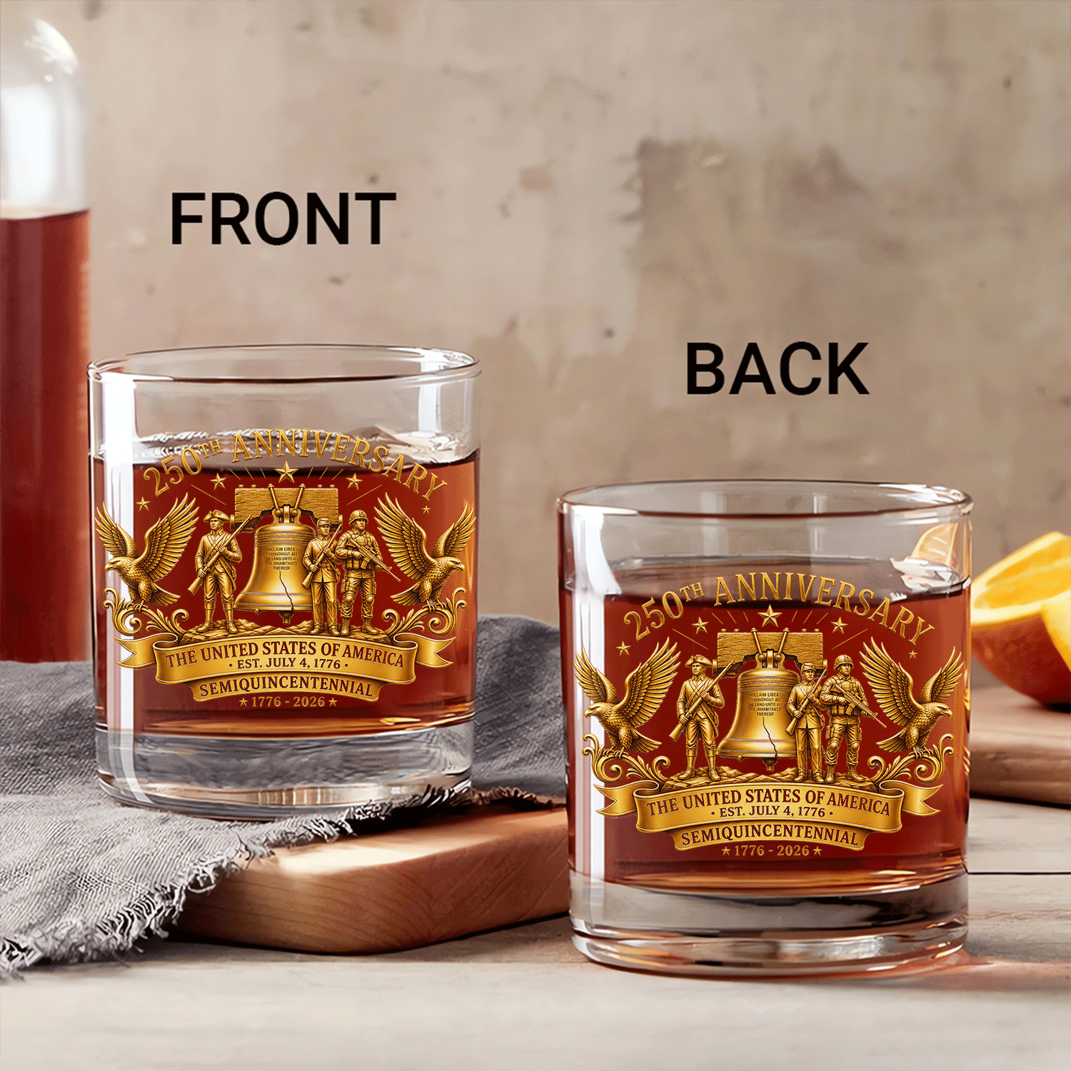 USA 250th Anniversary Whiskey Tumbler American Freedom Gift