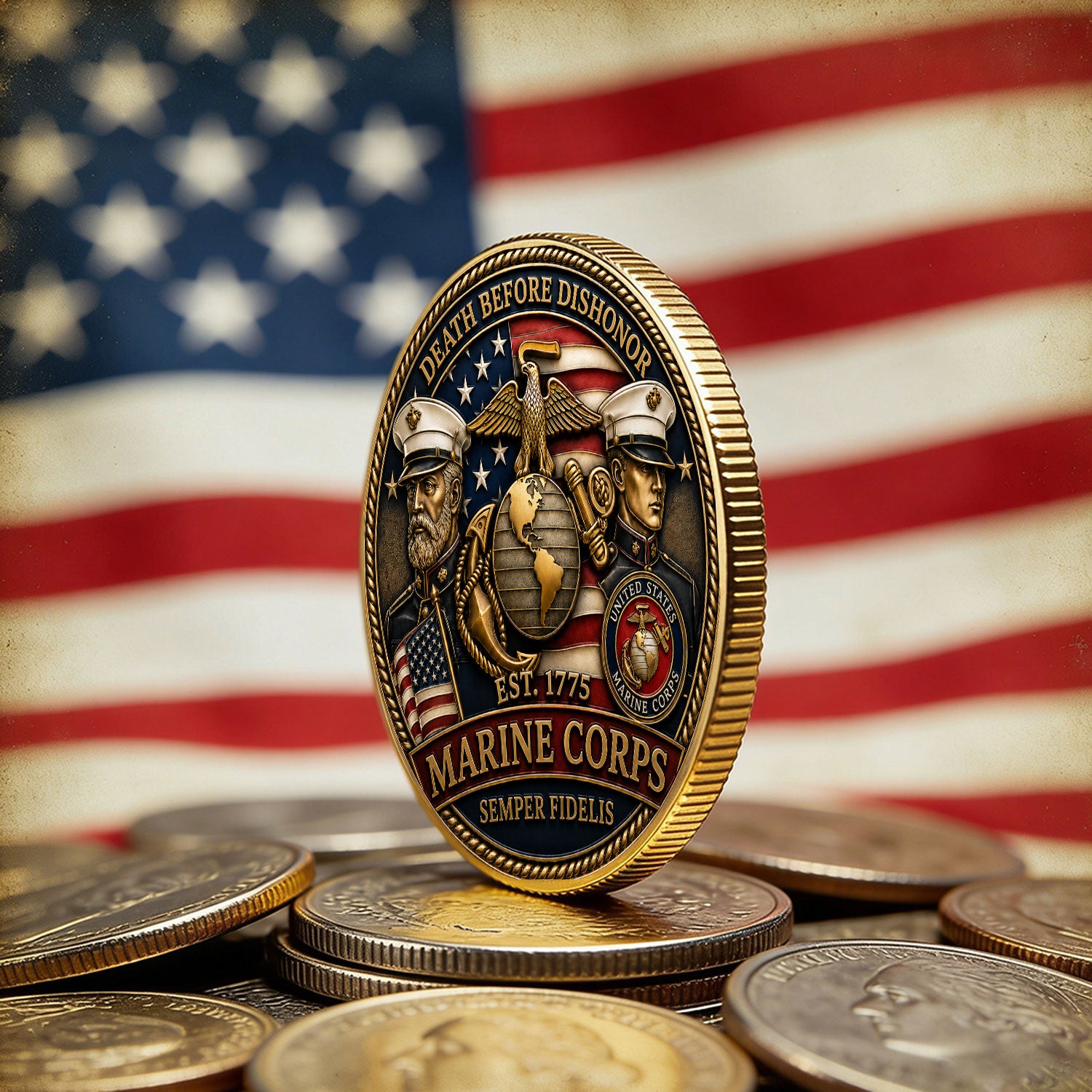 USMC Service Member Personalized Rank 3D Challenge Coin