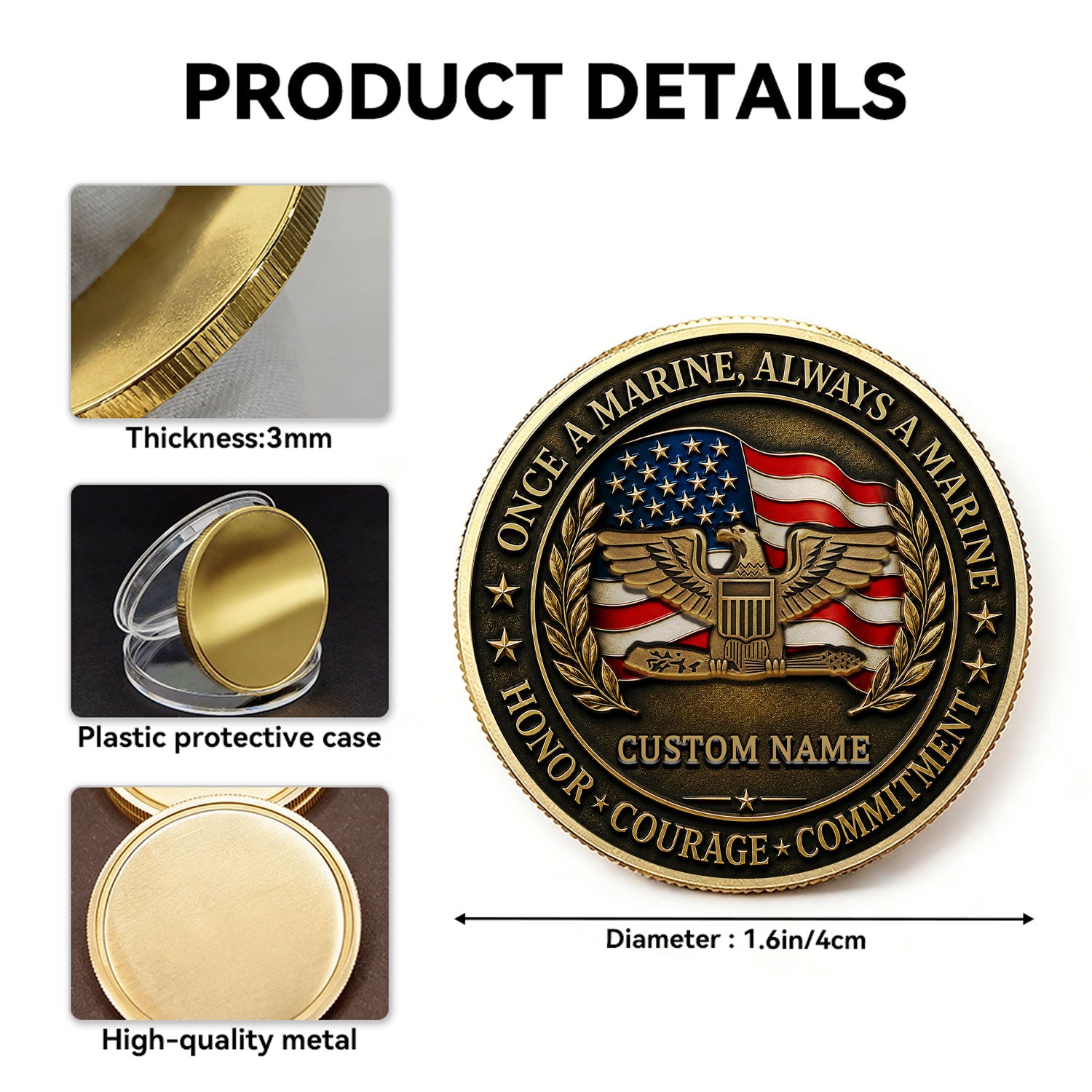 USMC Service Member Personalized Rank 3D Challenge Coin