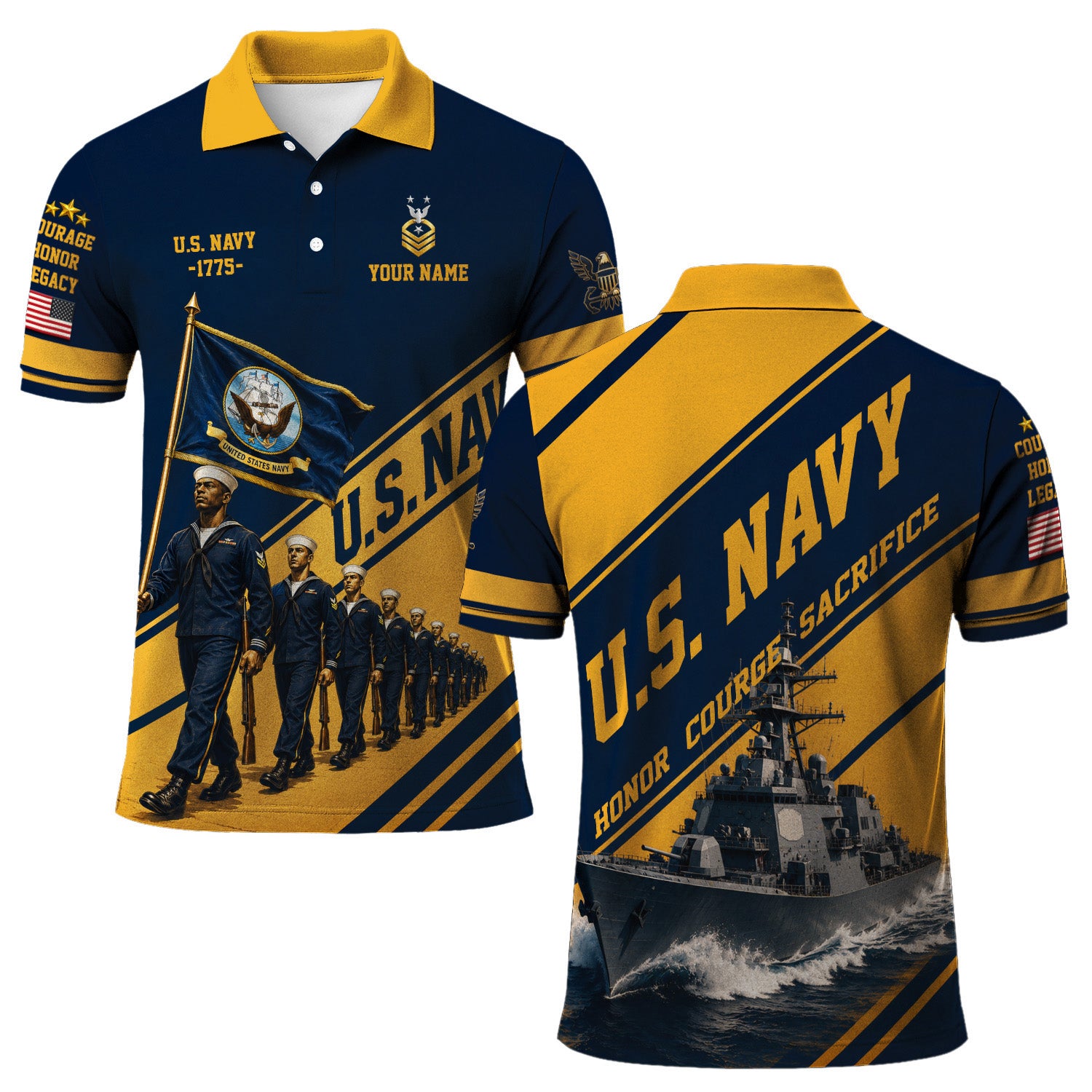 Personalized US Navy Sailor 3D All-Over Print Polo Shirt