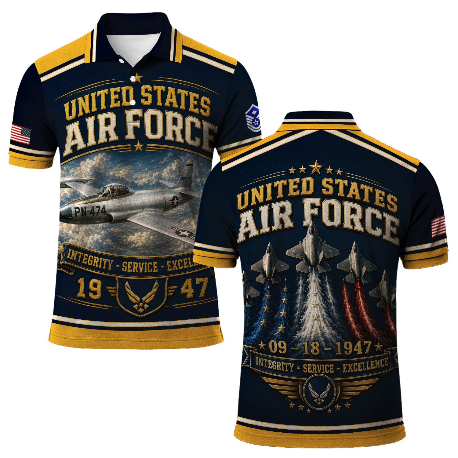 Custom USAF Name Rank 3D Polo Shirt for Veterans