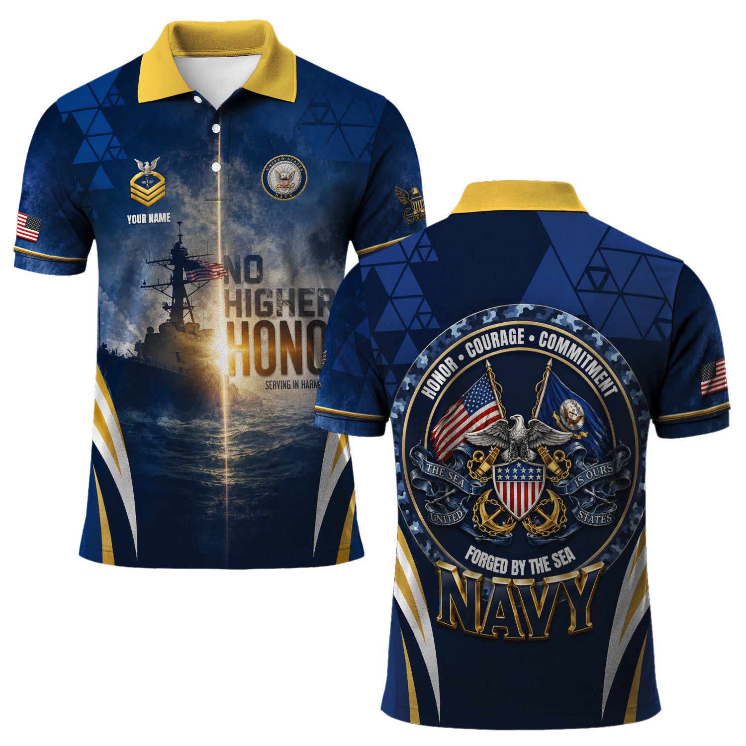 US Navy Military Personalized Rank Polo Shirt Gift for Men