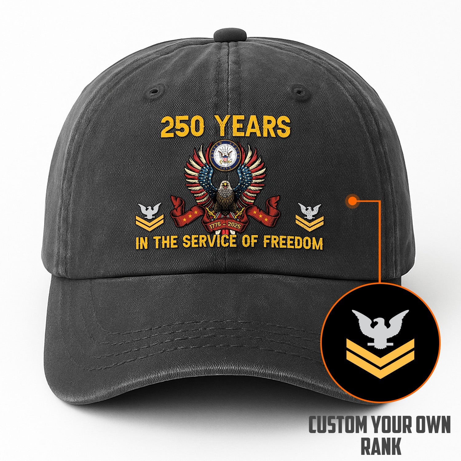 Custom Ranks US Navy Premium Washed Denim Cap DC024