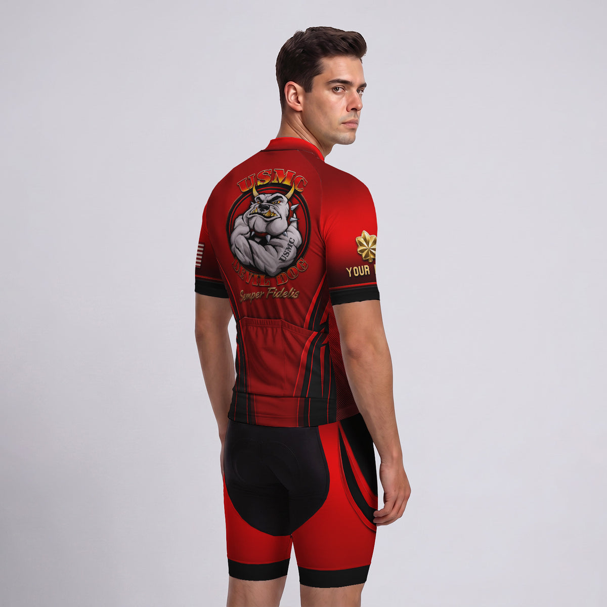 Custom USMC Cycling Jersey Personalized Marine Veteran Rank Bike Jersey