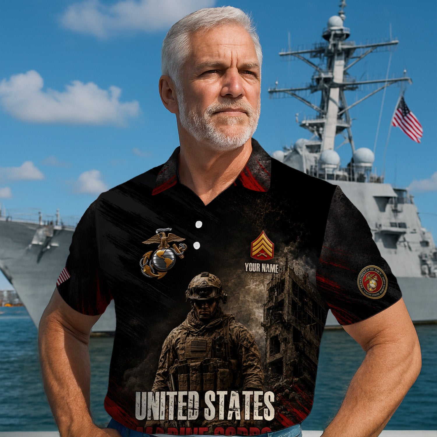 US Marine Corps Personalized Military Rank All Over Print Polo Shirt