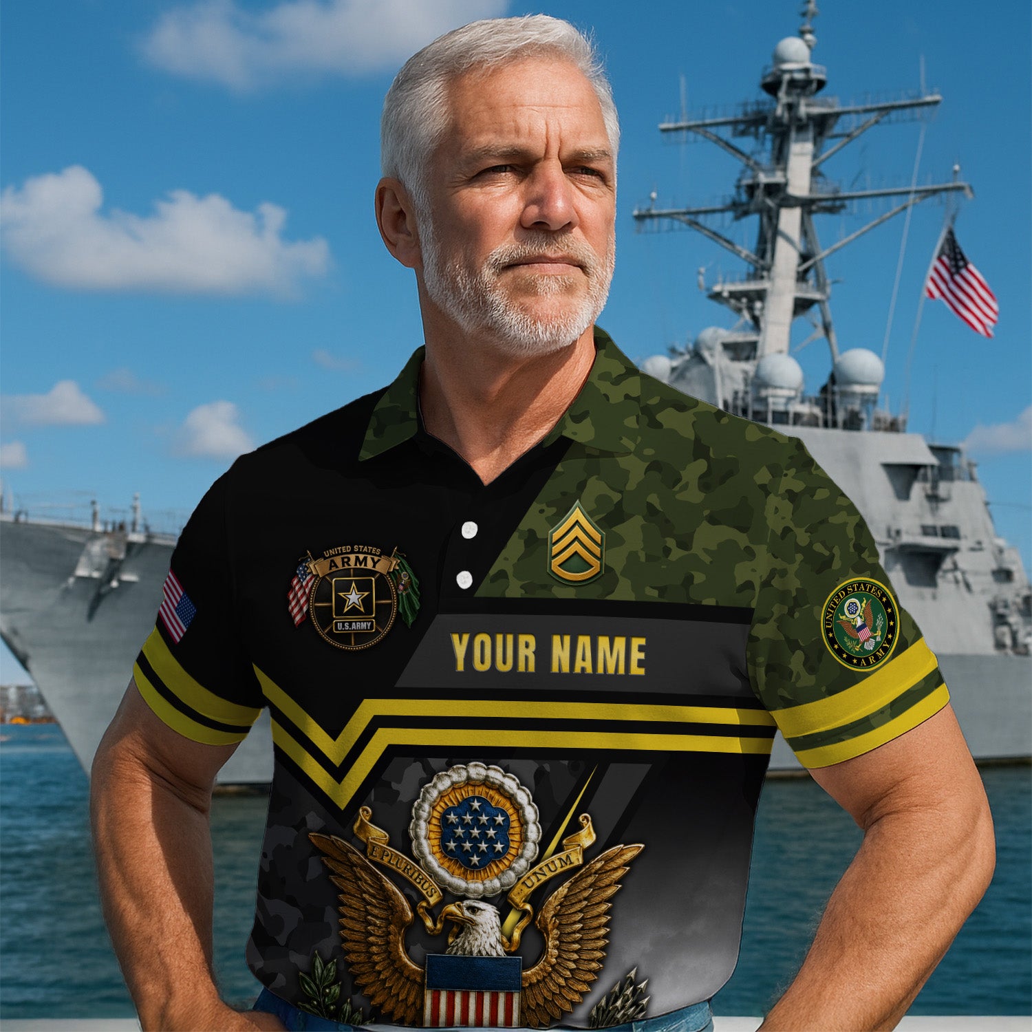 Custom Army Name and Rank 3D Polo Shirt for Veterans