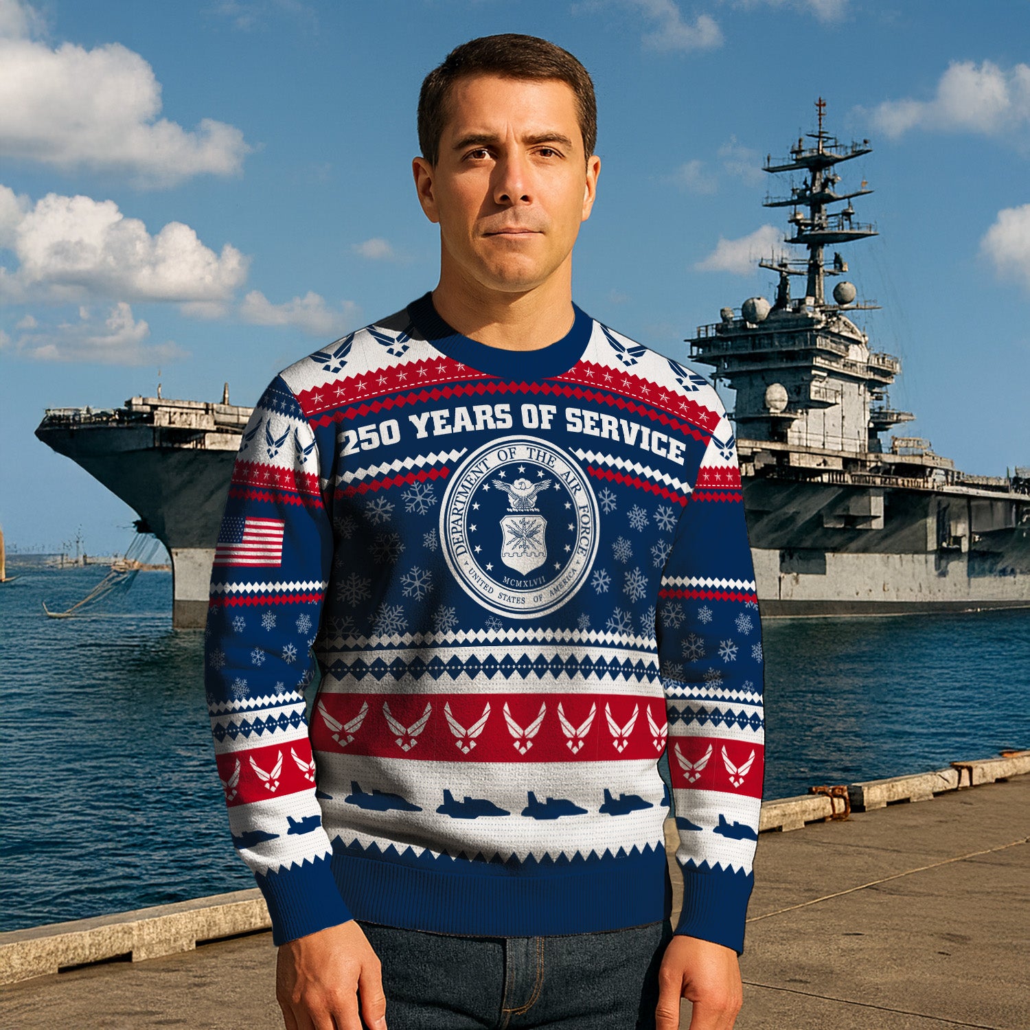 Custom Ranks US Air Force Ugly Christmas Sweater for Women Men KRUST03