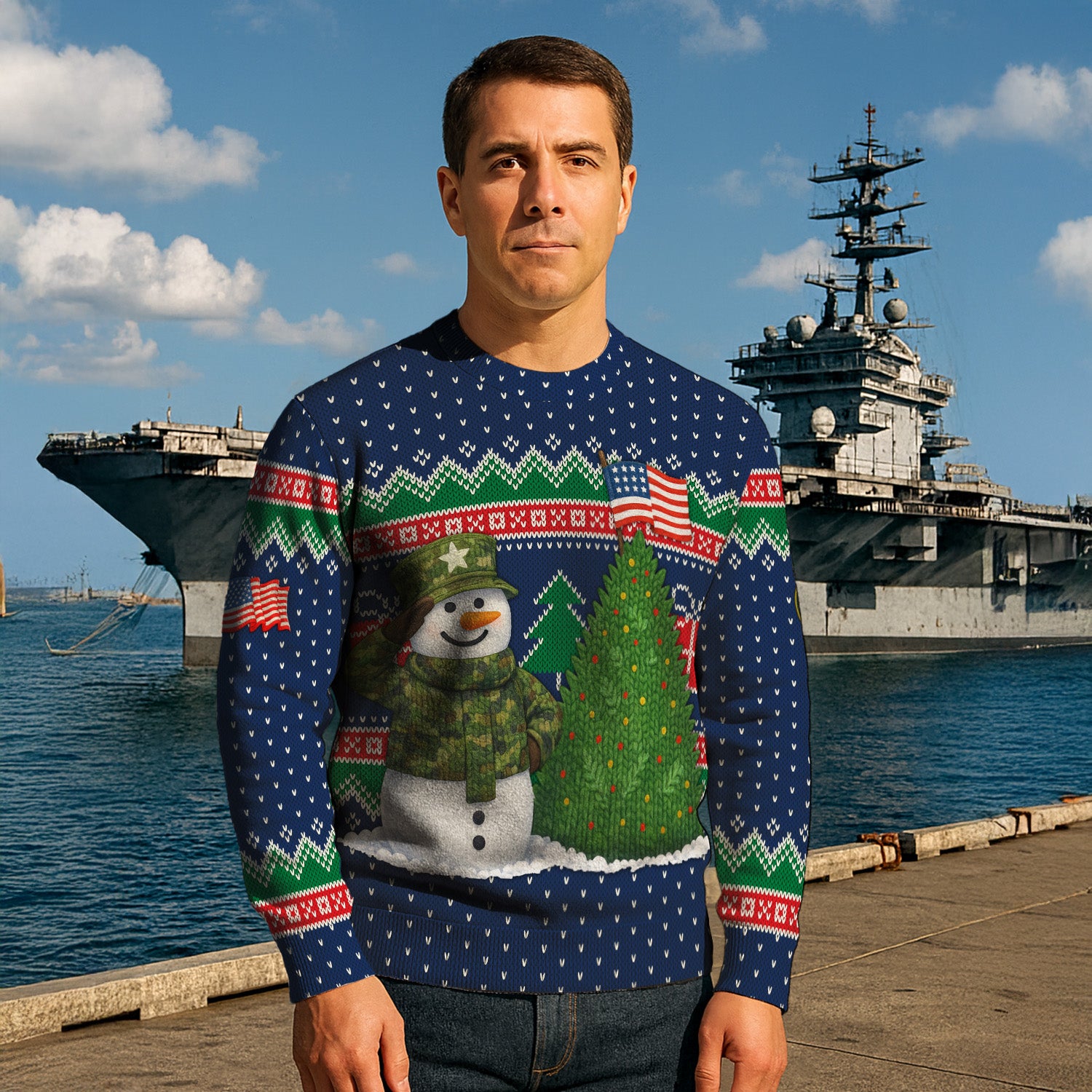 US Army Snowman Soldier Ugly Christmas Sweater