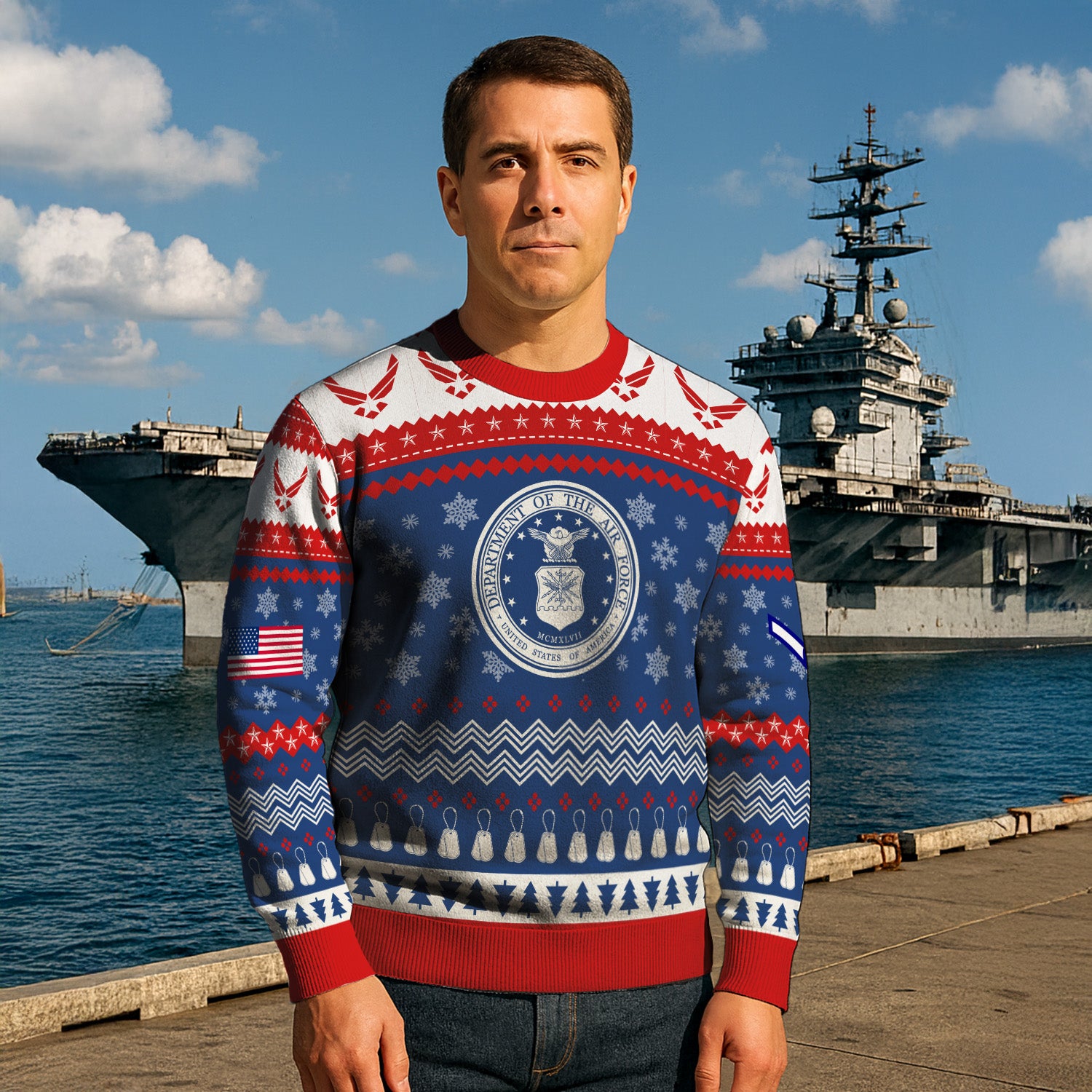 Custom Ranks US Air Force Ugly Christmas Sweater for Women Men KRUST04