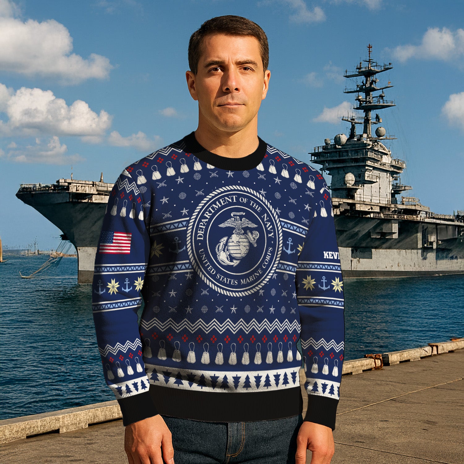 Custom Ranks And Text USMC Ugly Christmas Sweater for Women Men KRUST01