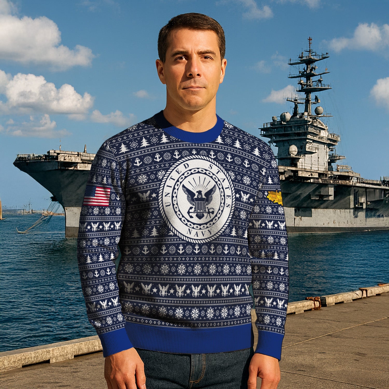 Personalized US Navy Christmas Ugly Sweater KRUST11