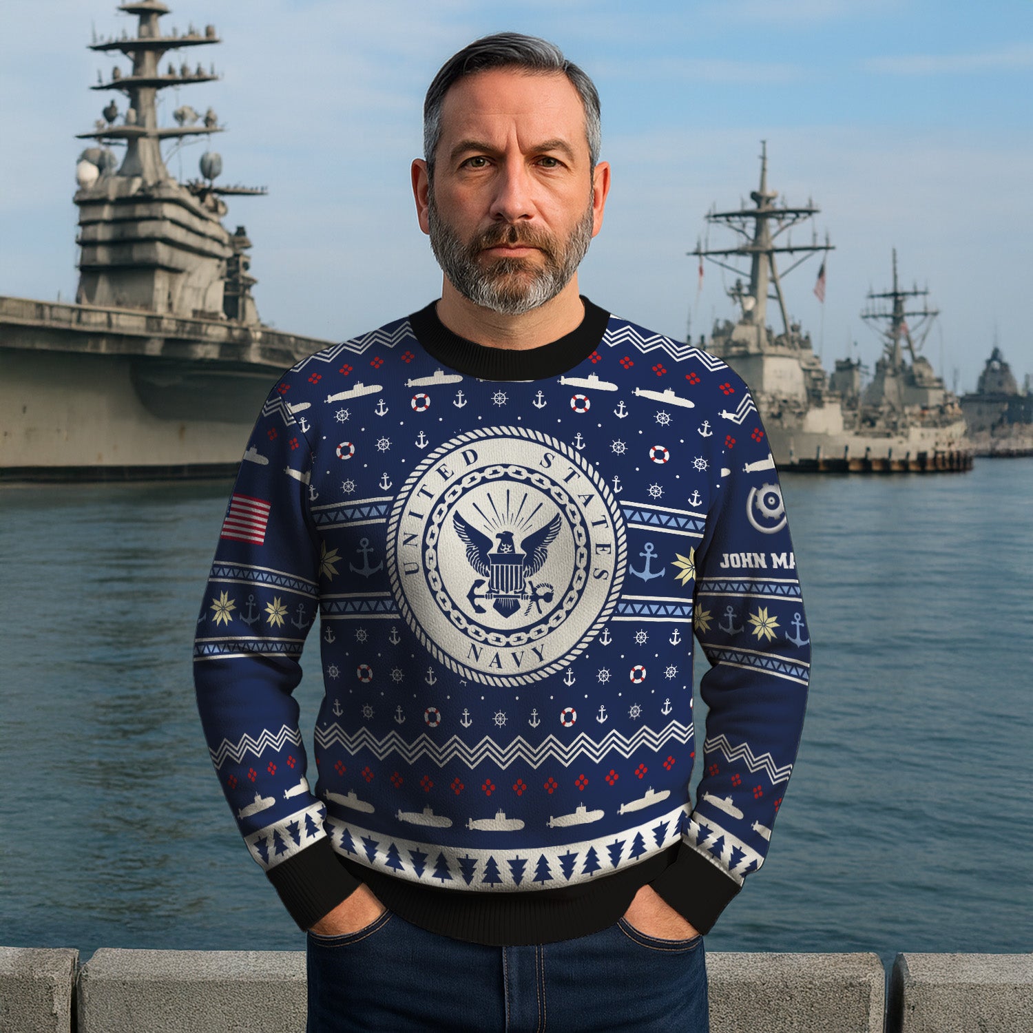 Custom Ranks And Text US Navy Ugly Christmas Sweater for Women Men KRUST01