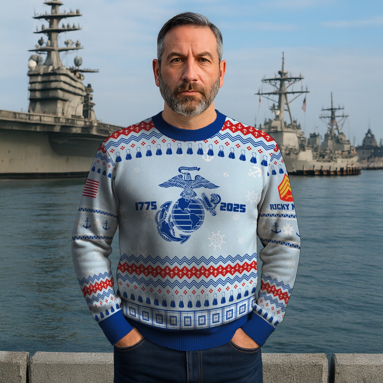 Custom Ranks And Text USMC Ugly Christmas Sweater for Women Men KRUST02